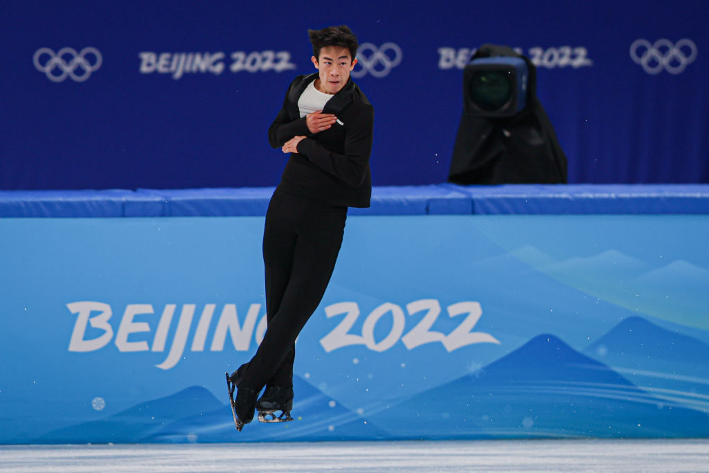 Nathan Chen of Team USA skates during the Men's Single Free Skating Short Program on day four of the Beijing 2022 Winter Olympic Games at Capital Indoor Stadium on Feb. 8, 2022 in Beijing. (Annice Lyn–Getty Images)