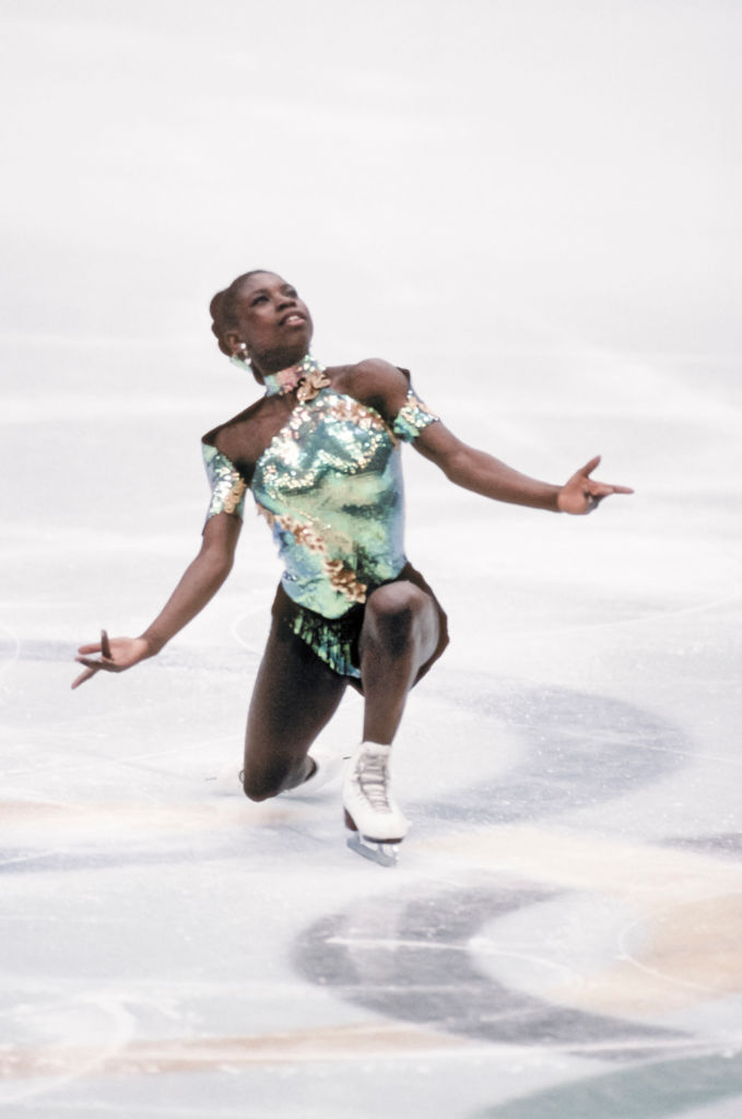 Surya Bonaly of France skates in the Exhibition event of the Figure Skating competition of the 1992 Winter Olympic Games held in Albertville, France on February 22, 1992. (Photo by ) (David Madison—Getty Images)