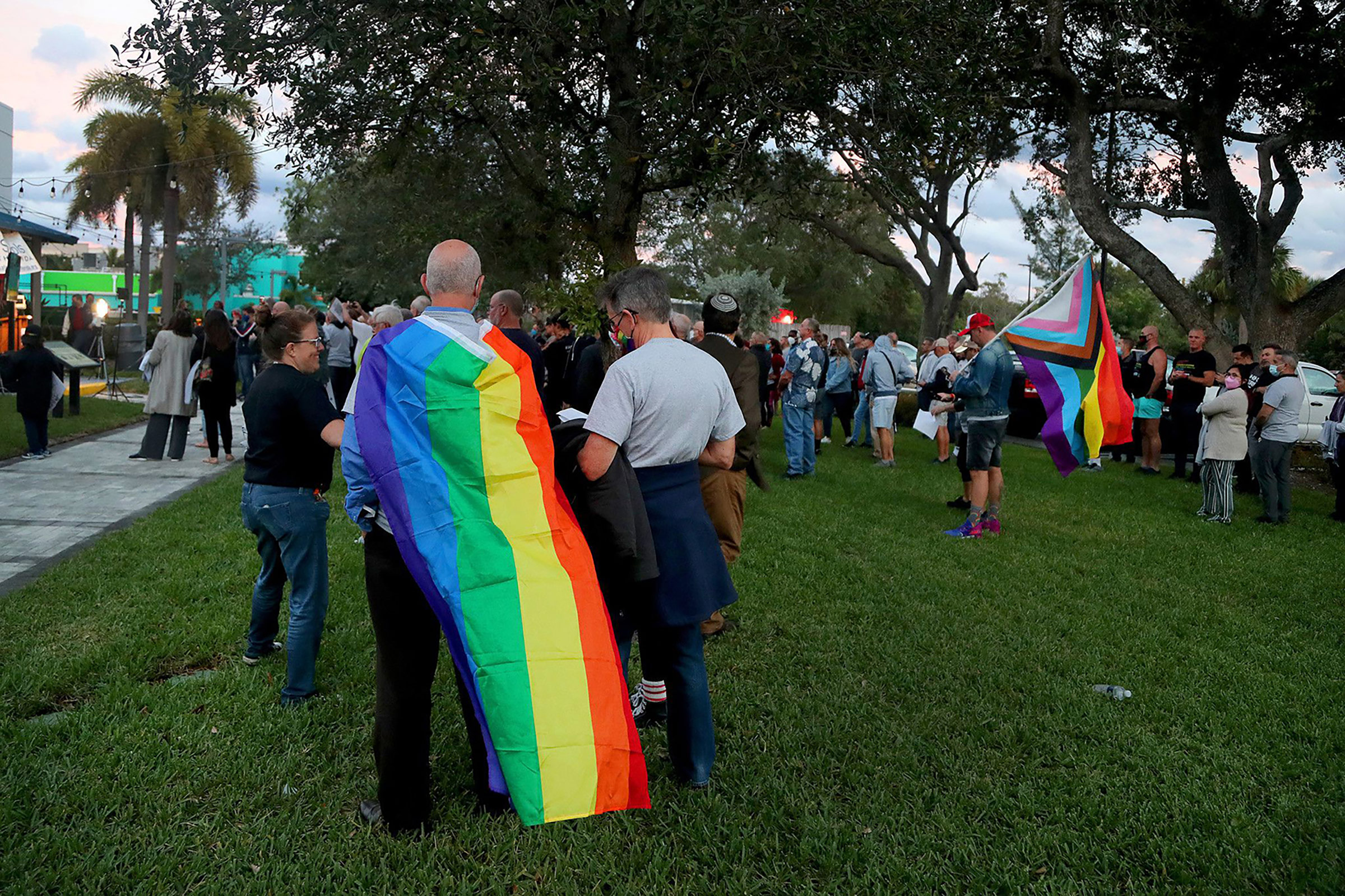Supporters gather for a Safe Schools South Florida &amp; Friends rally to push back against Florida's so-called "Don't Say Gay" bill at the Pride Center in Wilton Manors, Fla. on Feb. 2, 2022. (Mike Stocker—Sun Sentinel/Tribune News Service/Getty Images)