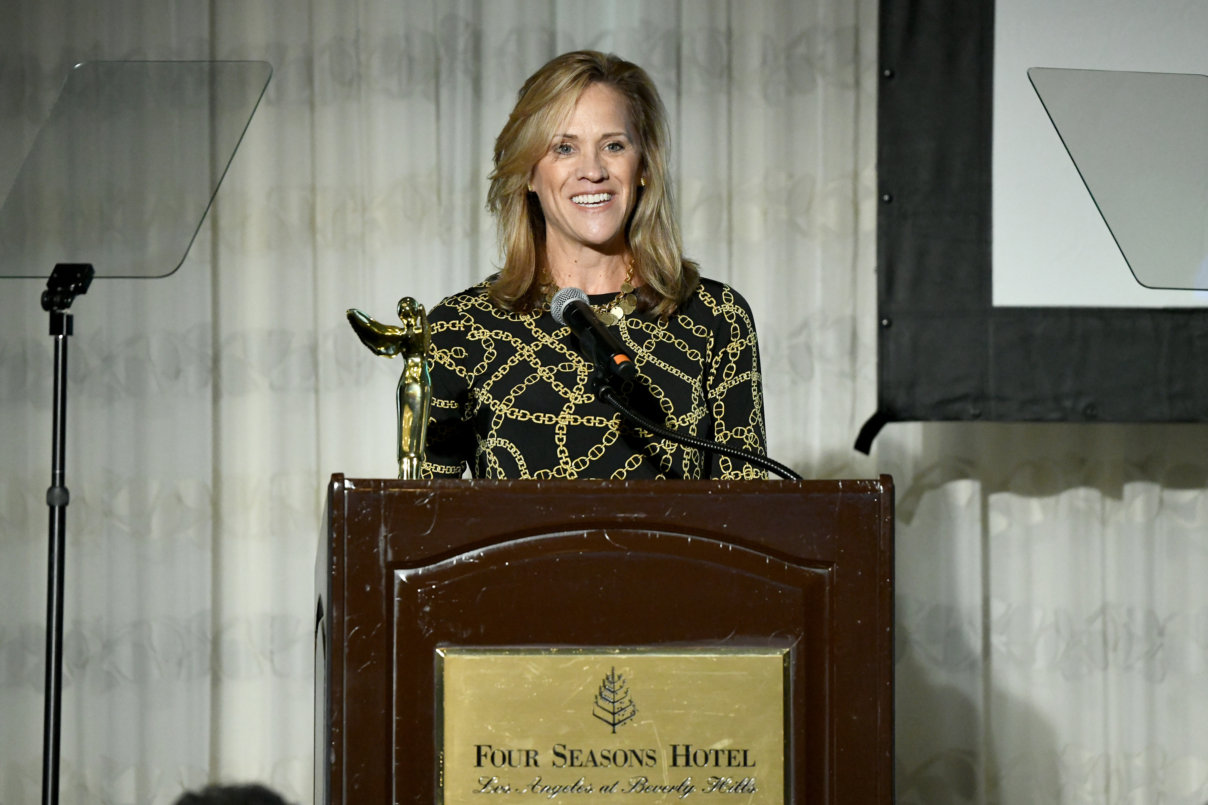Dr. Seuss Enterprises President Susan Brandt accepts the Distinguished Leadership Award onstage at the Advanced Imaging Society Tech Awards Luncheon at Four Seasons Hotel Los Angeles at Beverly Hills on October 28, 2019 in Los Angeles. (Michael Kovac/Getty Images for Advanced Imaging Society)