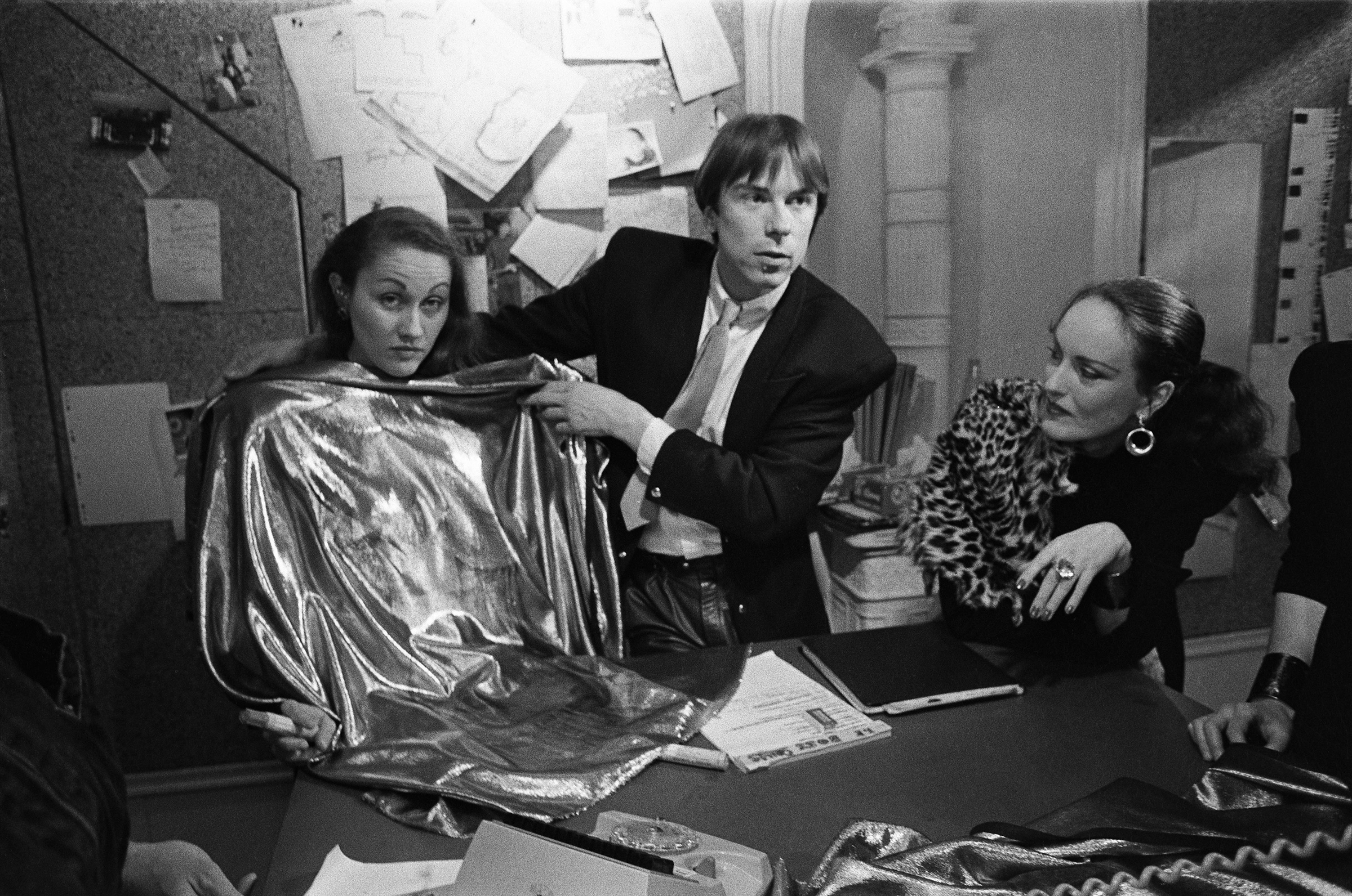 Thierry Mugler prepares a new collection in the Paris studio, 1980 (Pierre Boulat—Association Pierre et ​Alexandra Boulat/Redux)