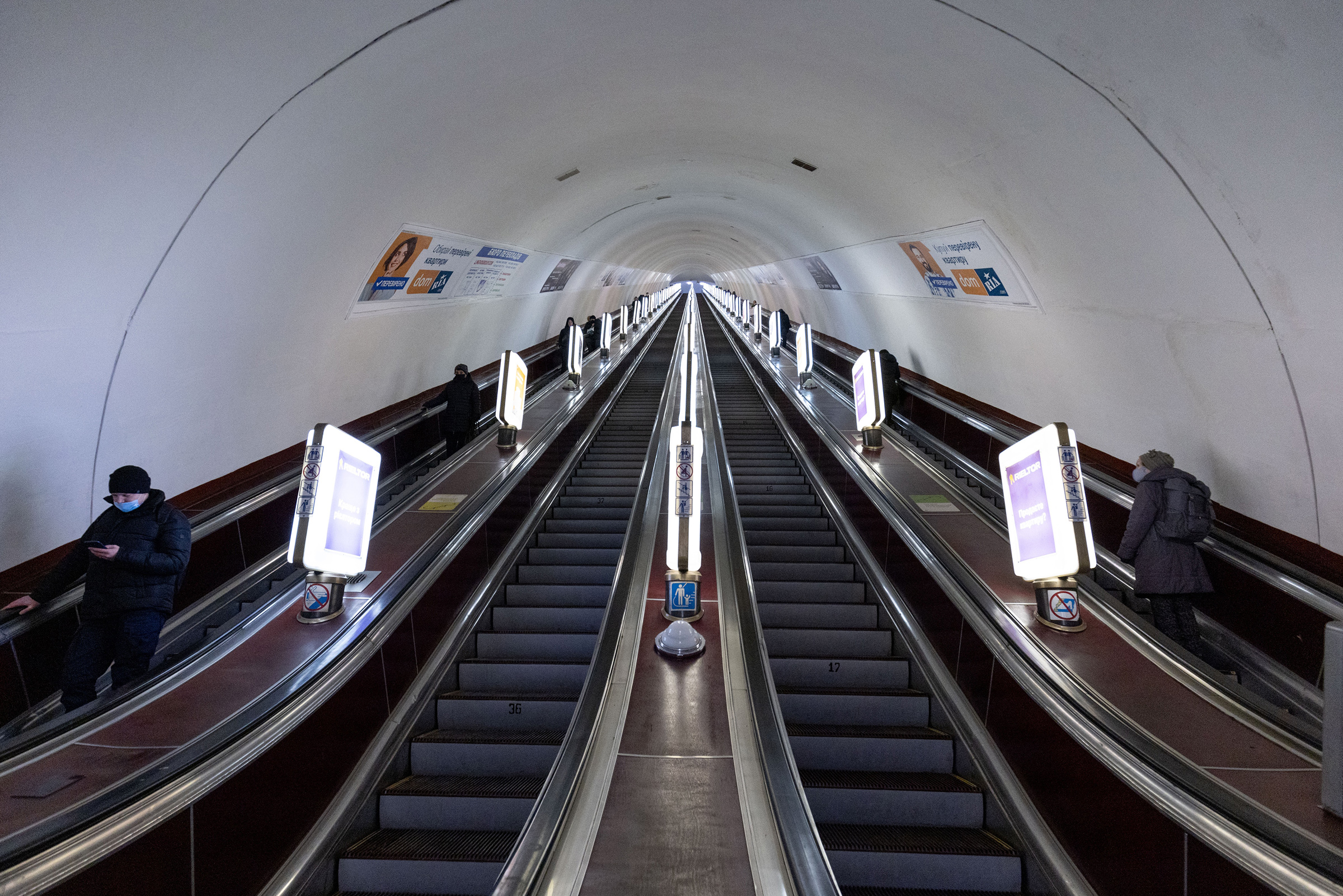 Near empty subway escalators in Kyiv, Ukraine, on Feb. 15, 2022. (Ethan Swope—Bloomberg/Getty Images)