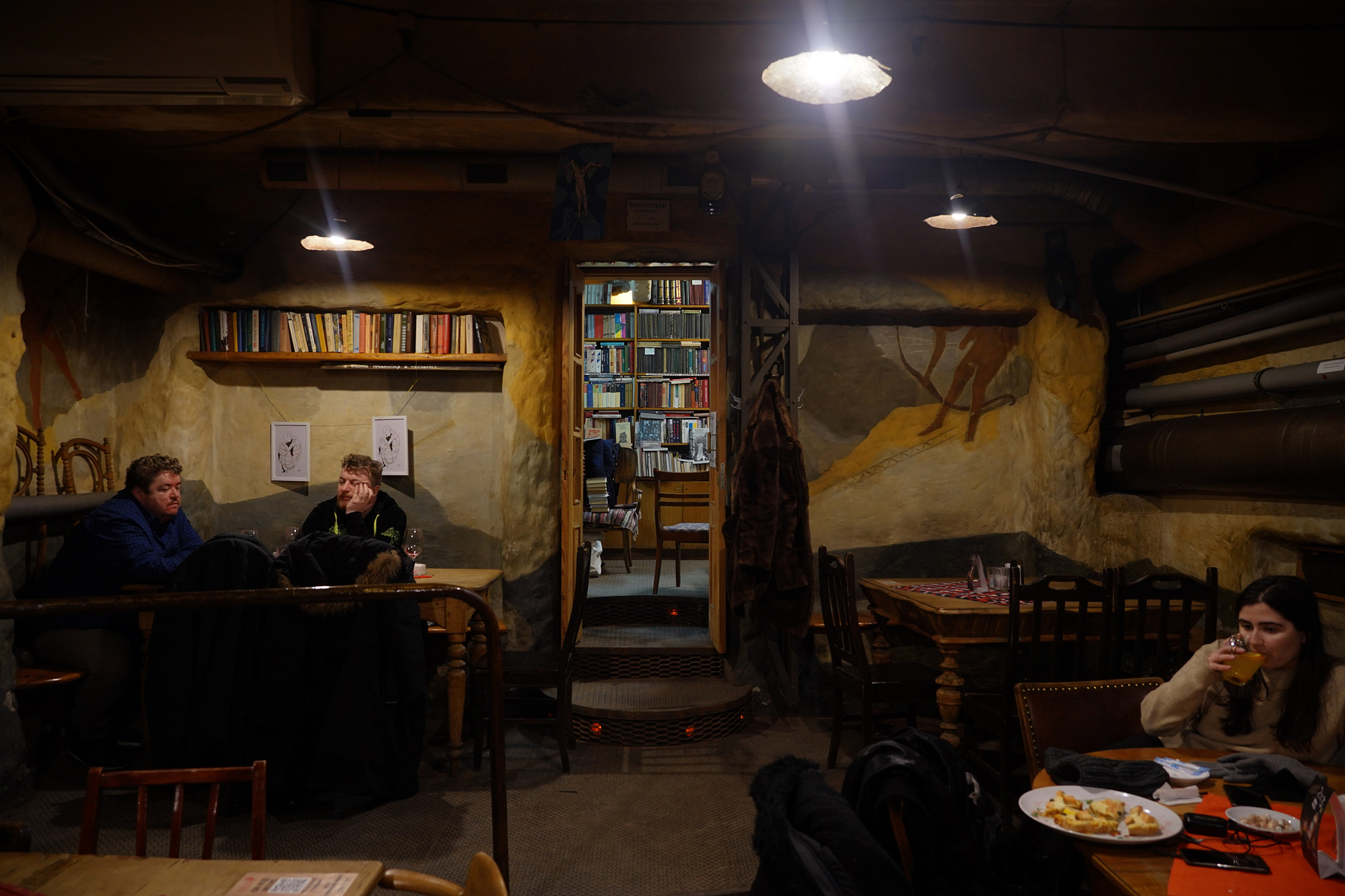 Inside a bar in Kyiv, which used to be used as a bunker in case of bombing. Feb. 5, 2022. (Astrig Agopian—Hans Lucas/Redux)