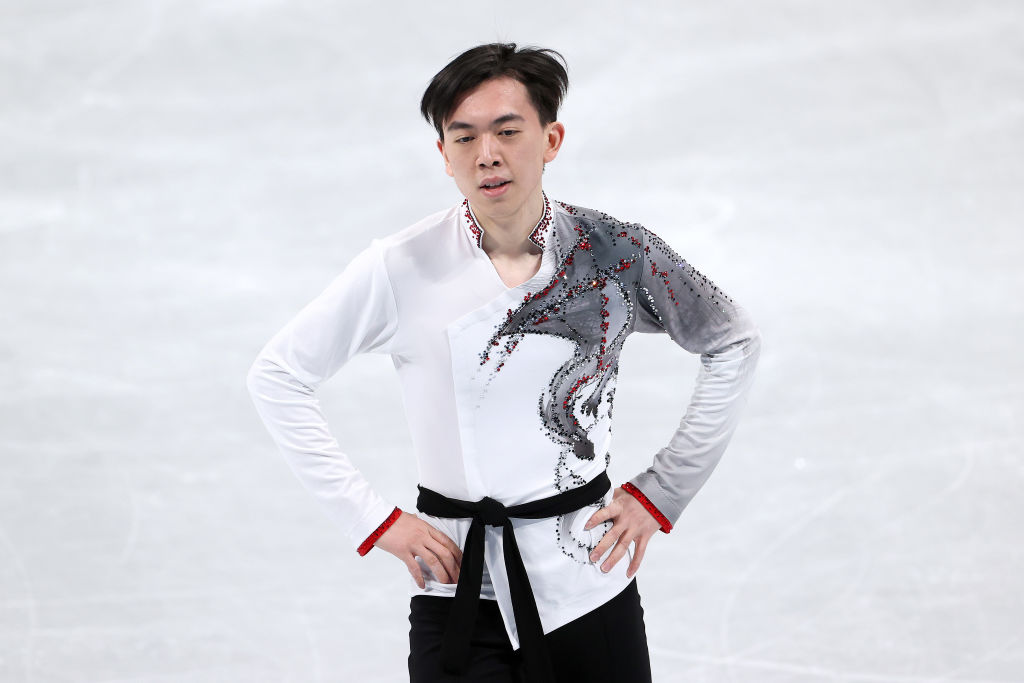 Vincent Zhou of Team USA skates during the Team Event Men Single Skating Free Skating during the Beijing 2022 Winter Olympics at Capital Indoor Stadium on Feb. 6, 2022 in Beijing, China. (Jean Catuffe—Getty Images)