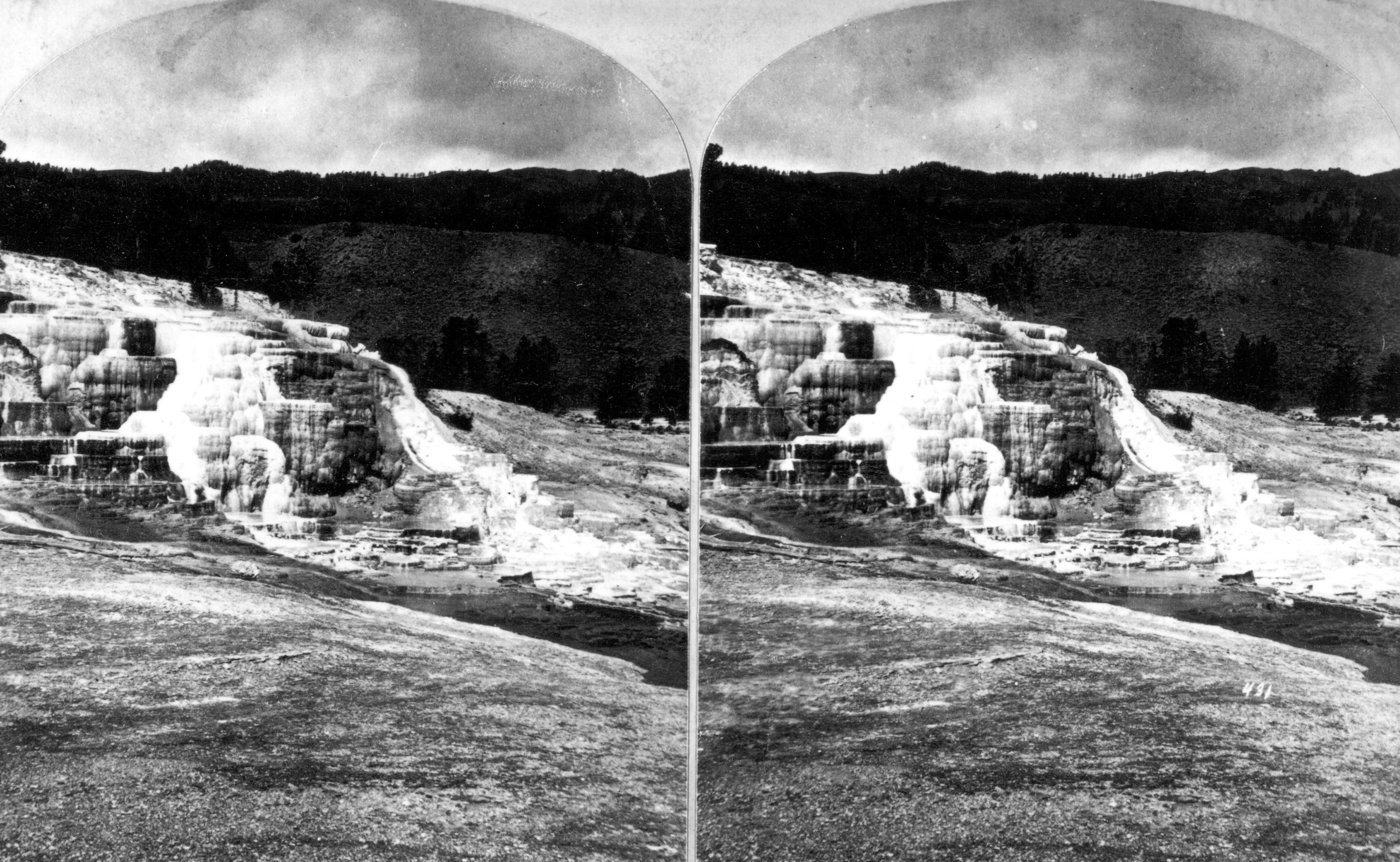 An 1871stereograph of the hot springs on the Gardner River in the lower basins in Yellowstone National Park, Wyoming. (Smith Collection—Gado/Getty Images)