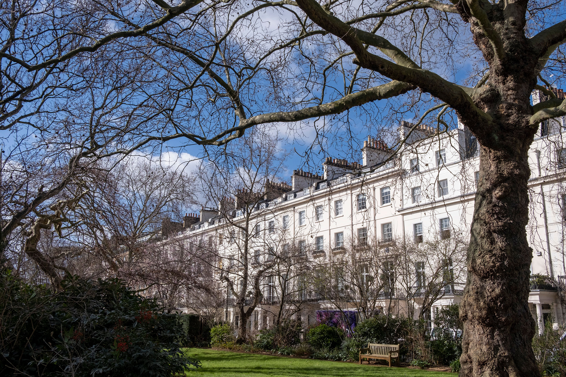 Luxury properties in Chester Square in London, where several Russian property owners are said to have invested, on Feb. 25 2022. (Richard Baker—In Pictures/Getty Images)