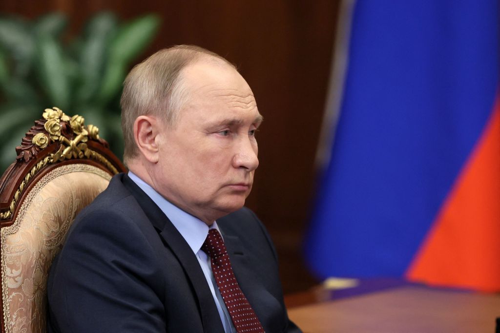 Russian President Vladimir Putin at the Kremlin in Moscow on March 2, 2022. (MIKHAIL KLIMENTYEV/SPUTNIK/AFP via Getty Images)