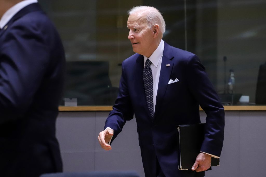 U.S. President Joe Biden attends a European Union leaders summit to discuss support for Ukraine at the E.U. Council headquarters in Brussels, Belgium, on Thursday, March 24, 2022. (Valeria Mongelli/Bloomberg—Getty Images)