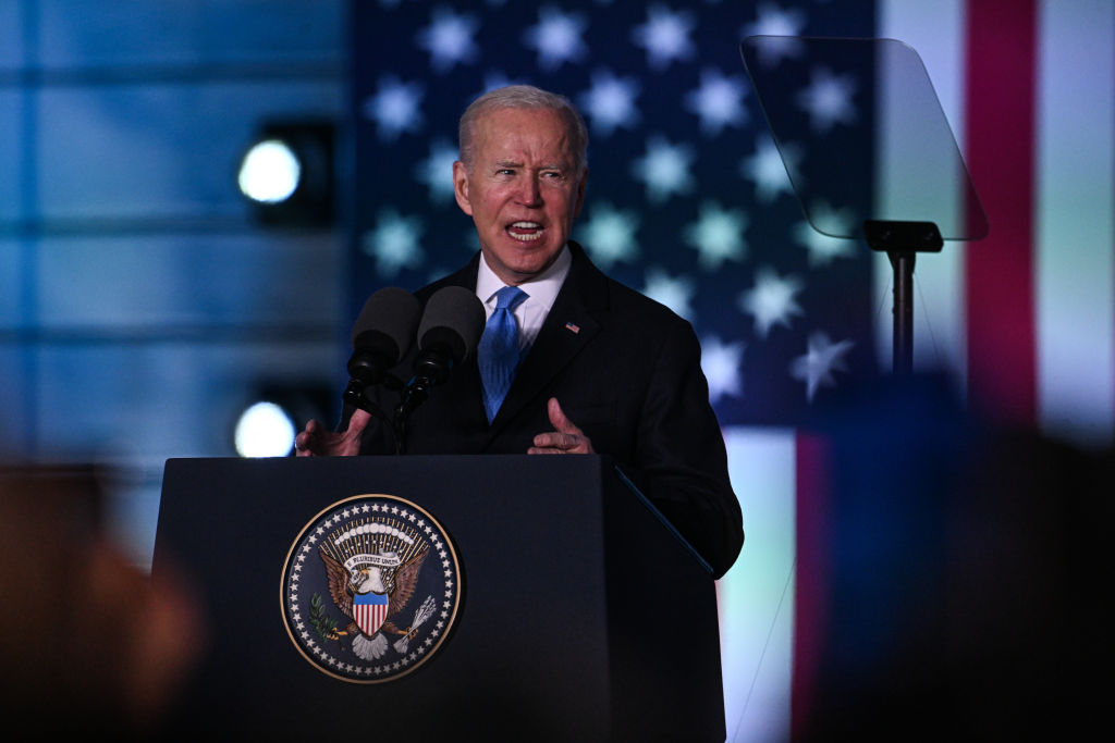 U.S. president, Joe Biden delivers a speech at the Royal Castle on Mar. 26, 2022 in Warsaw, Poland. (Omar Marques/Getty Images)