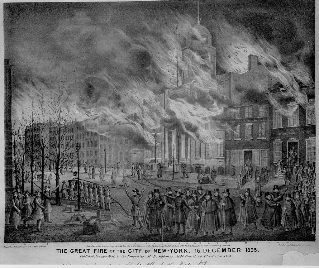 An illustration of the 1835 New York City fire. (Library of Congress/Corbis/VCG/Getty Images)