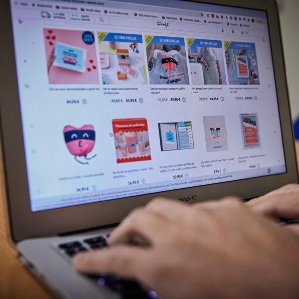 An Internet user buys Valentine's Day gifts online, in Madrid Spain, February 9 2021.