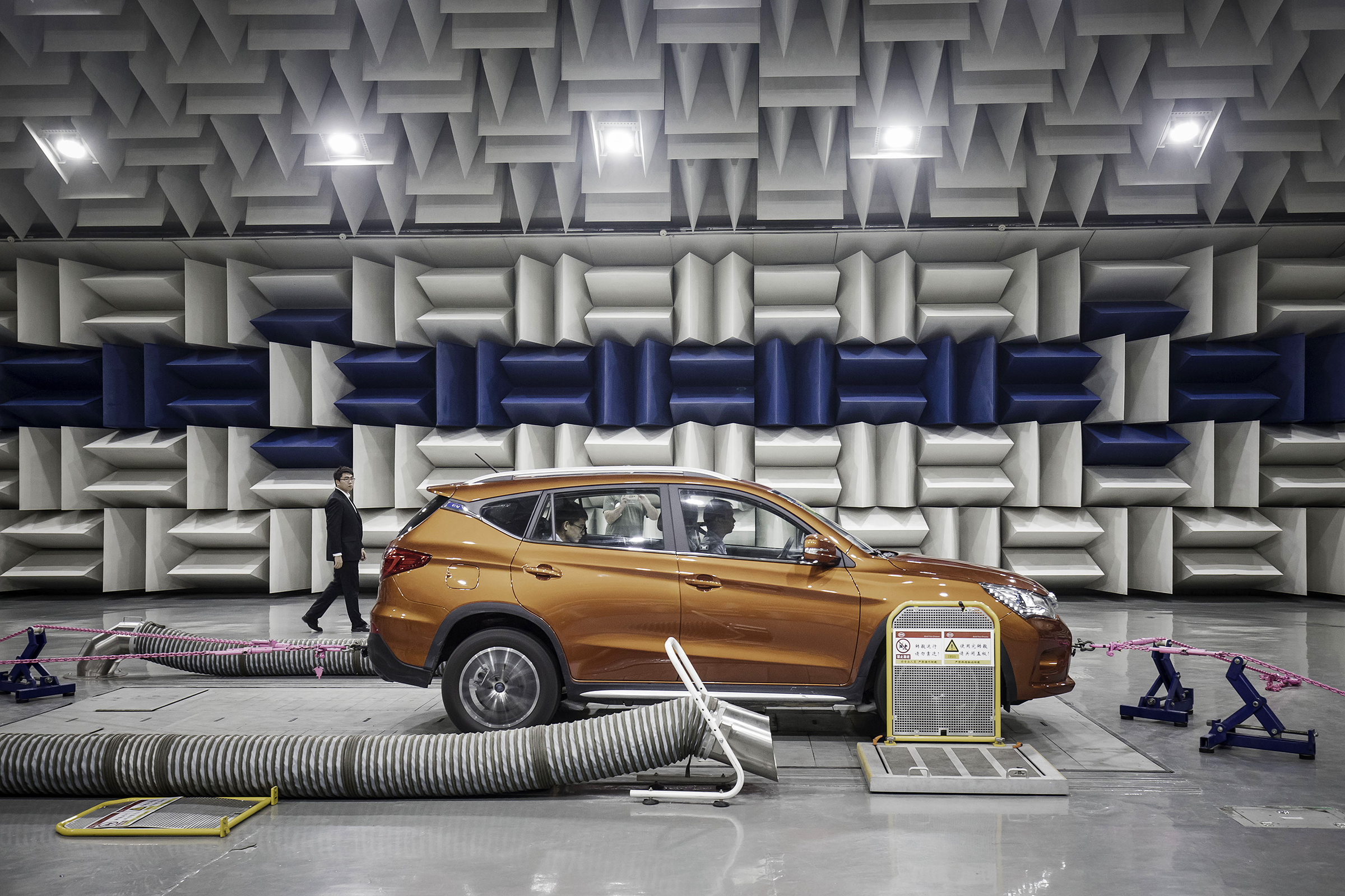 A vehicle sits in an acoustics testing lab at the BYD Co. headquarters in Shenzhen, China, on Thursday, Sept. 21, 2017. (Qilai Shen—Bloomberg/Getty Images)