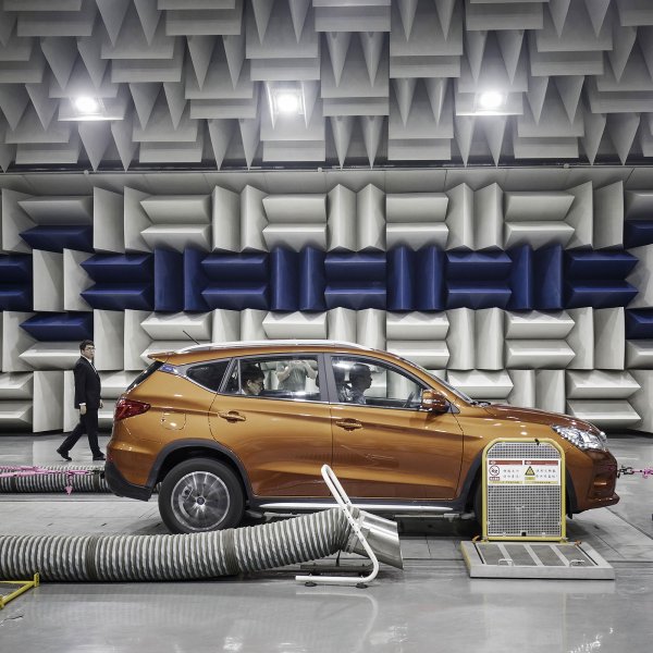 A vehicle sits in an acoustics testing lab at the BYD Co. headquarters in Shenzhen, China, on Thursday, Sept. 21, 2017.