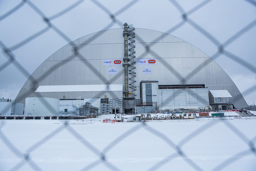 The New Safe Confinement sarcophagus covers the destroyed reactor number four at the Chernobyl nuclear power station on November 29, 2016 in Chernobyl, Ukraine. (Brendan Hoffman–Getty Images)