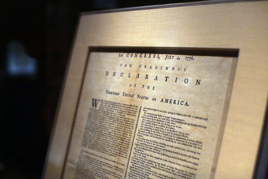 A page from the Declaration of Independence is displayed at the New York Public Library on July 3, 2009, in New York City. (Spencer Platt—Getty Images)