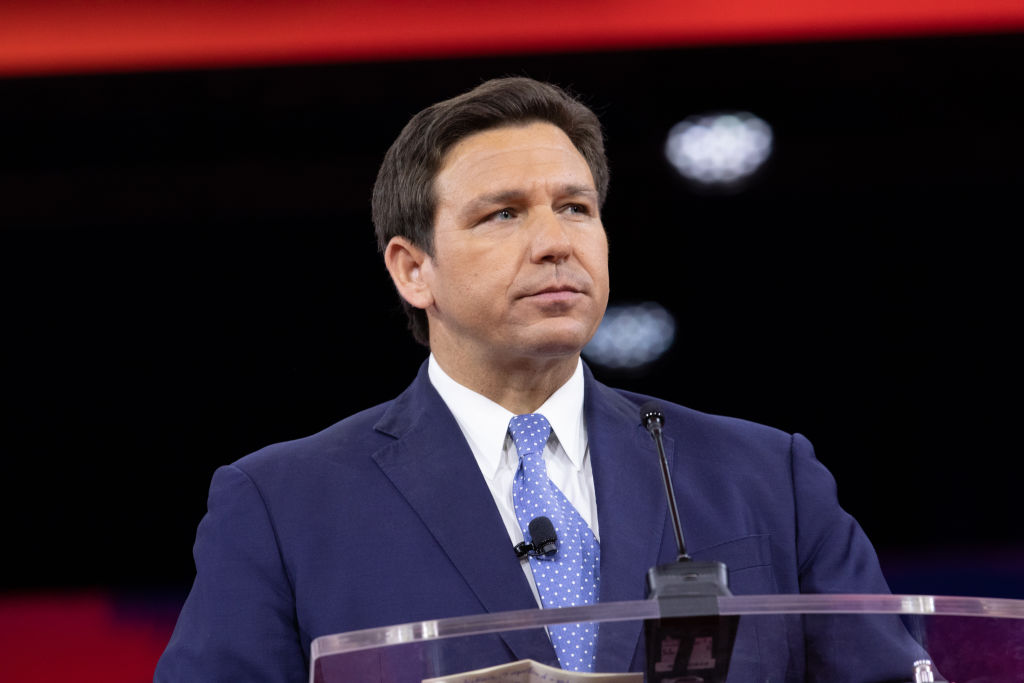 Florida governor Ron DeSantis, speaks during the Conservative Political Action Conference  in Orlando, Florida on Thursday, Feb. 24, 2022. (Bloomberg/Getty Images—Tristan Wheelock)
