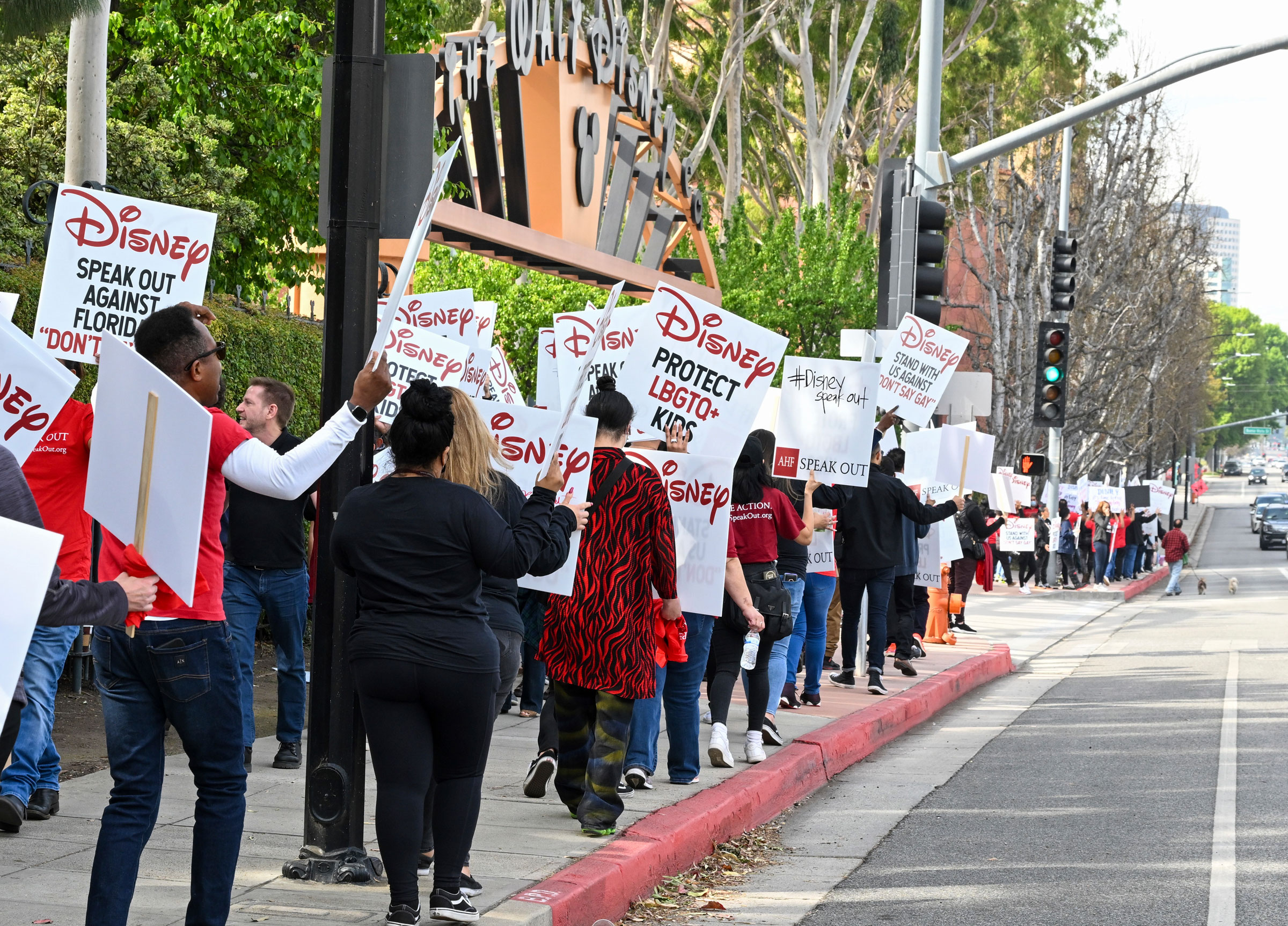 A crowd at a rally at the Walt Disney Company in Burbank spearheaded by advocates from AIDS Healthcare Foundation on Thursday, March 03, 2022 in Burbank, Calif. (Dan Steinberg—AP for AIDS Healthcare Foundation)