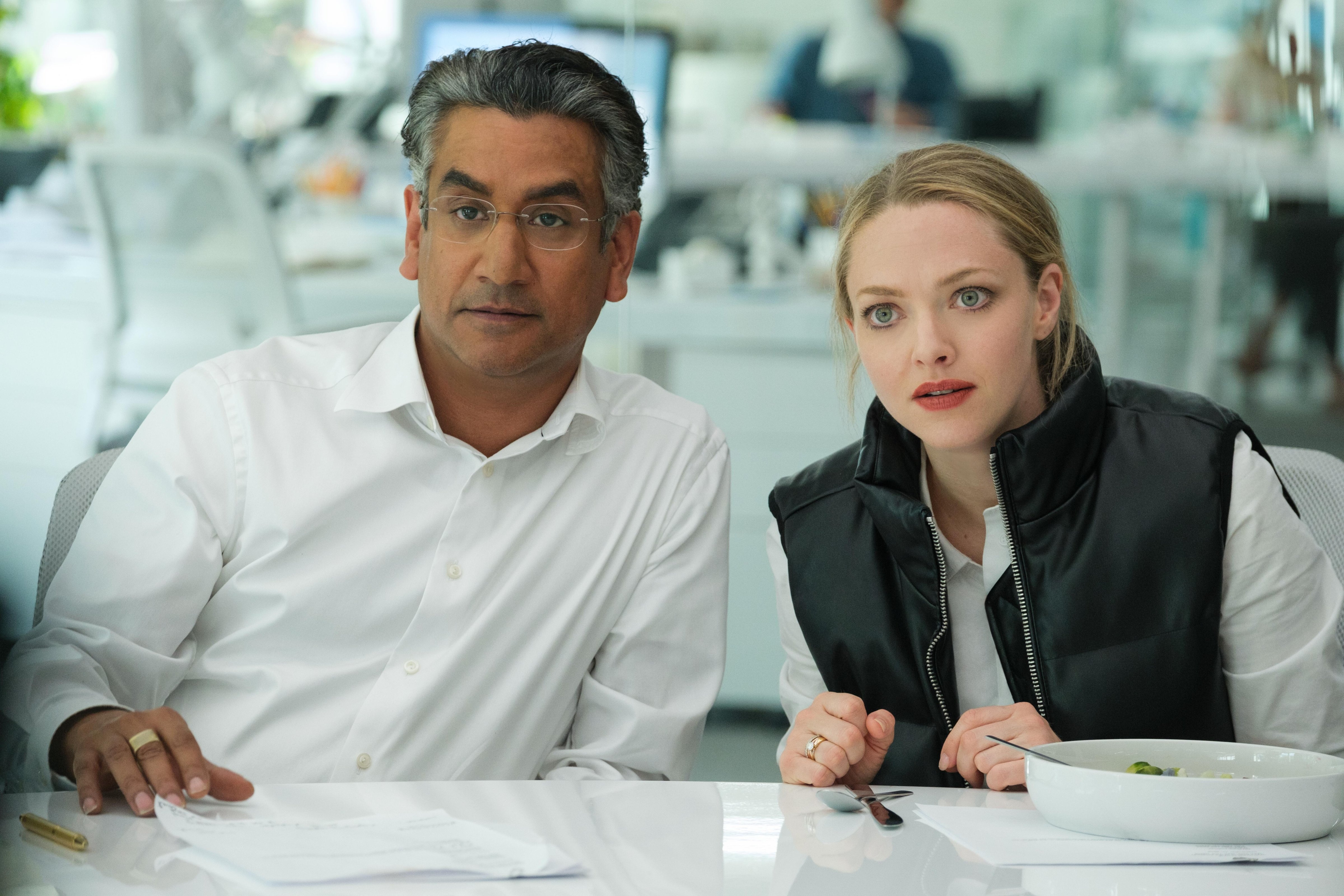 Naveen Andrews and Amanda Seyfried in 'The Dropout' (Beth Dubber/Hulu)