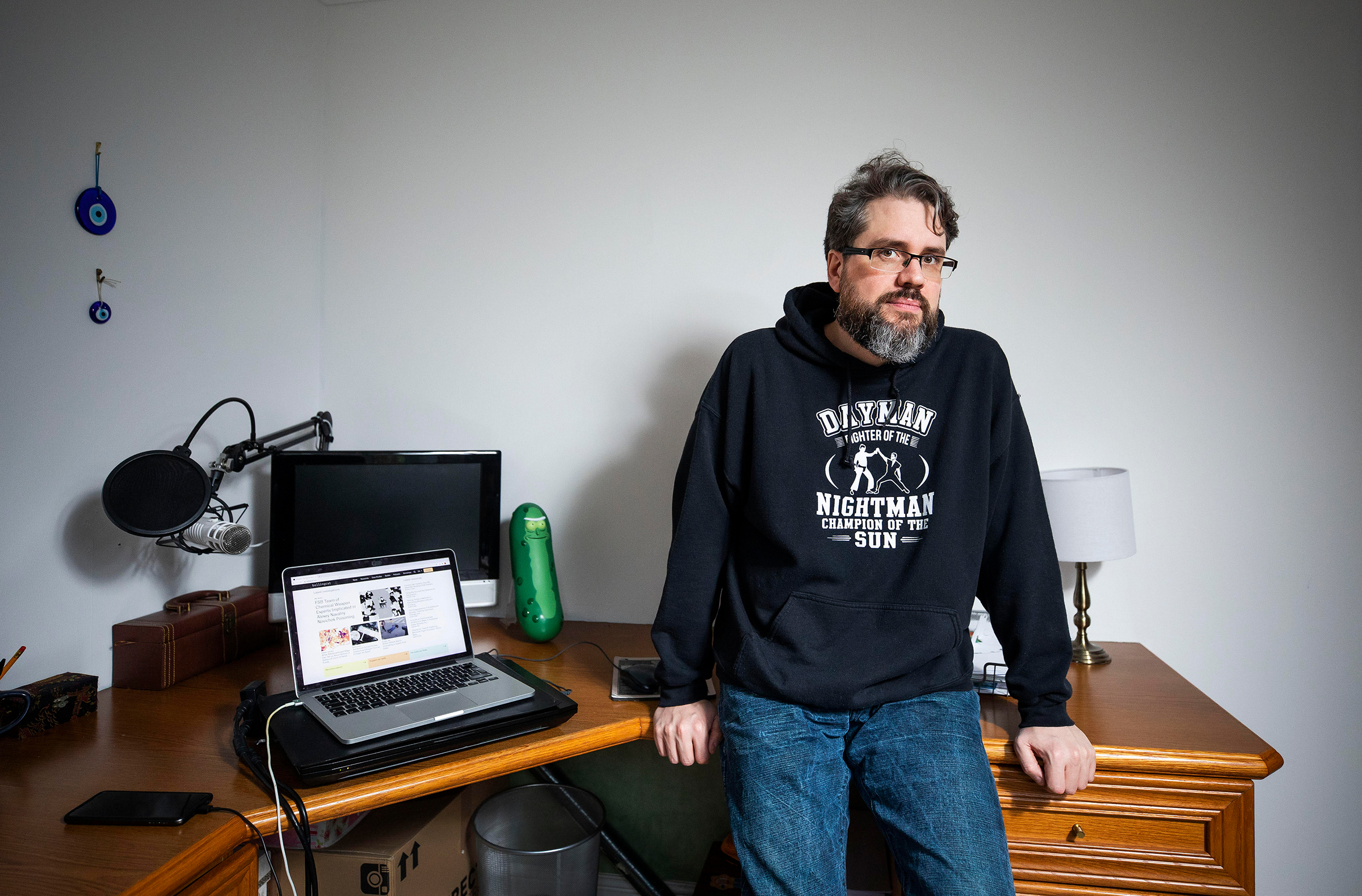 Eliot Higgins at home in Leicester. Higgins started up Bellingcat, a website known for using open-sources and social media for investigations. (Fabio De Paola—Guardian/eyevine/Redux)
