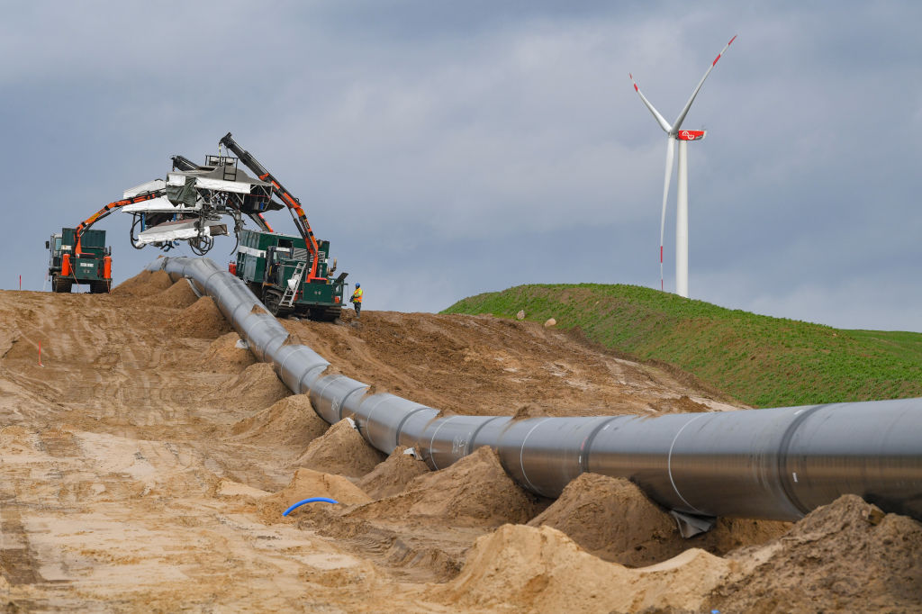 The European Gas Link Pipeline (EUGAL) under construction to transport Russian natural gas from the Baltic Sea to the Czech Republic on Jan. 17 2019, in Brandenburg, Kienbaum. (Patrick Pleul/picture alliance—Getty Images)