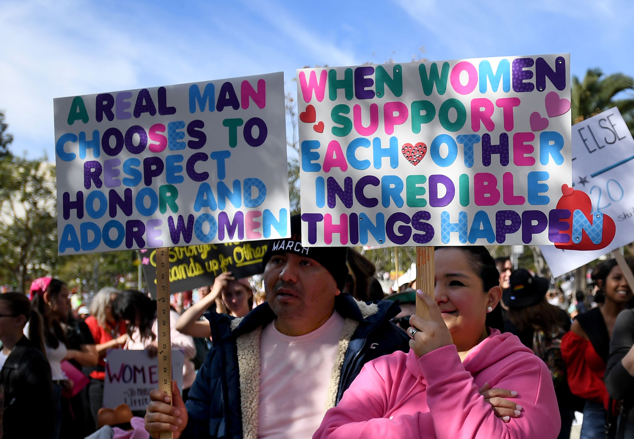 People attended the 4th Annual Women's March L.A. in Los Angeles on Jan. 18, 2020. (Brittany Murray—MediaNews Group/Long Beach Press-Telegram/Getty Images)