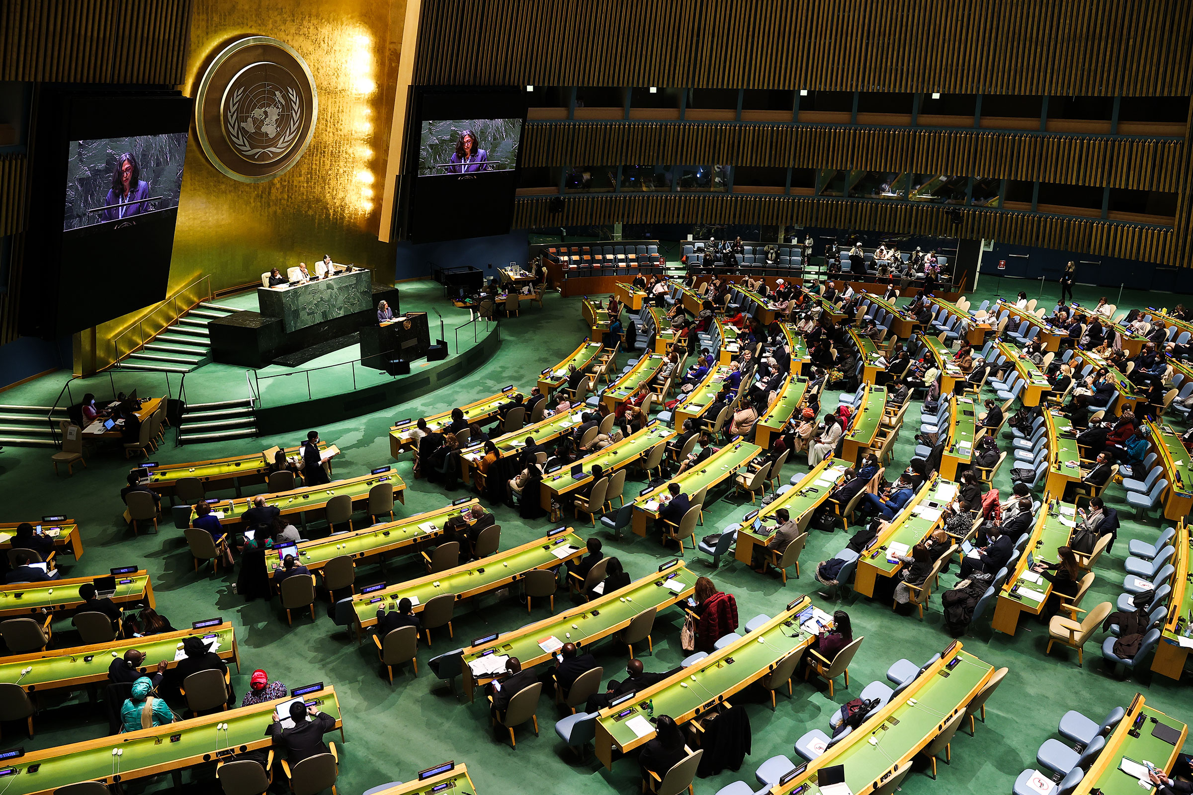 The 66th session of the 'Commission on the Status of Women' is held at the UN headquarters in New York City, on March 14, 2022. (Tayfun Coskun—Anadolu Agency/Getty Images)