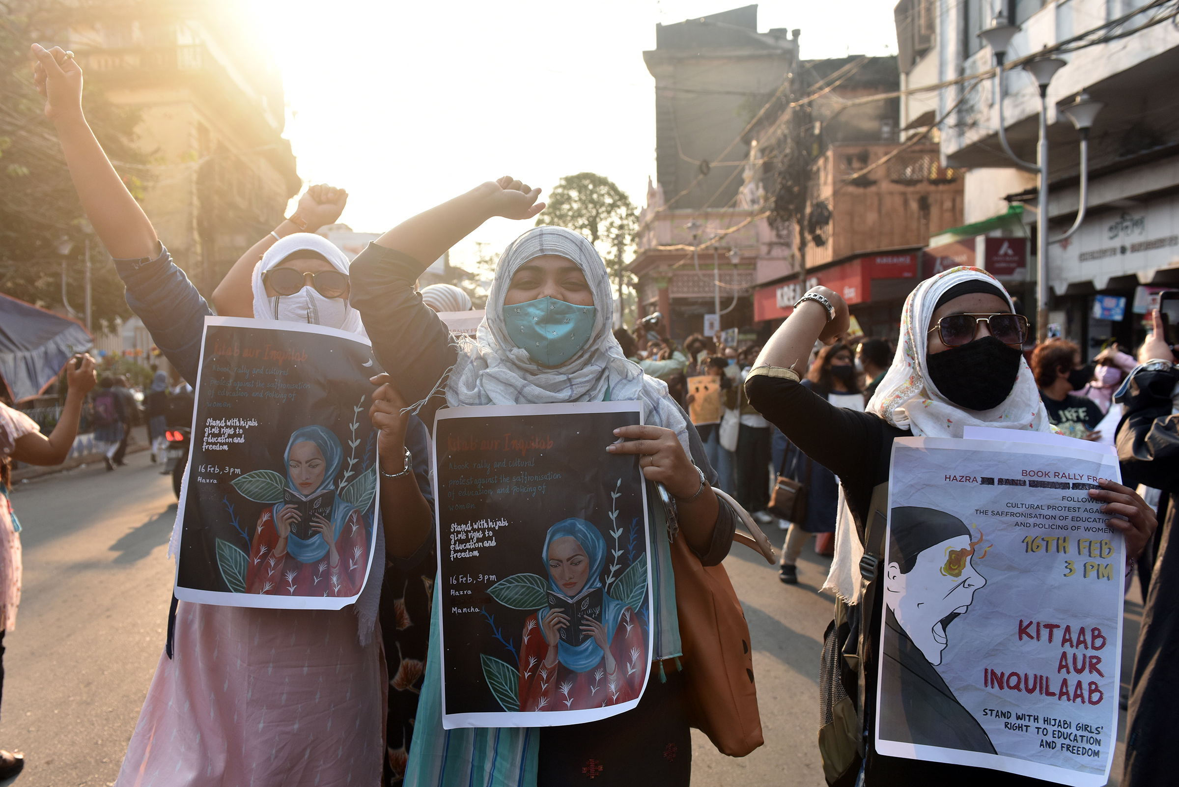 Women in Kolkata protest against the hijab ban in schools on Feb. 16 (Sukhomoy Sen—Eyepix Group/ Future Publishing/Getty Images)