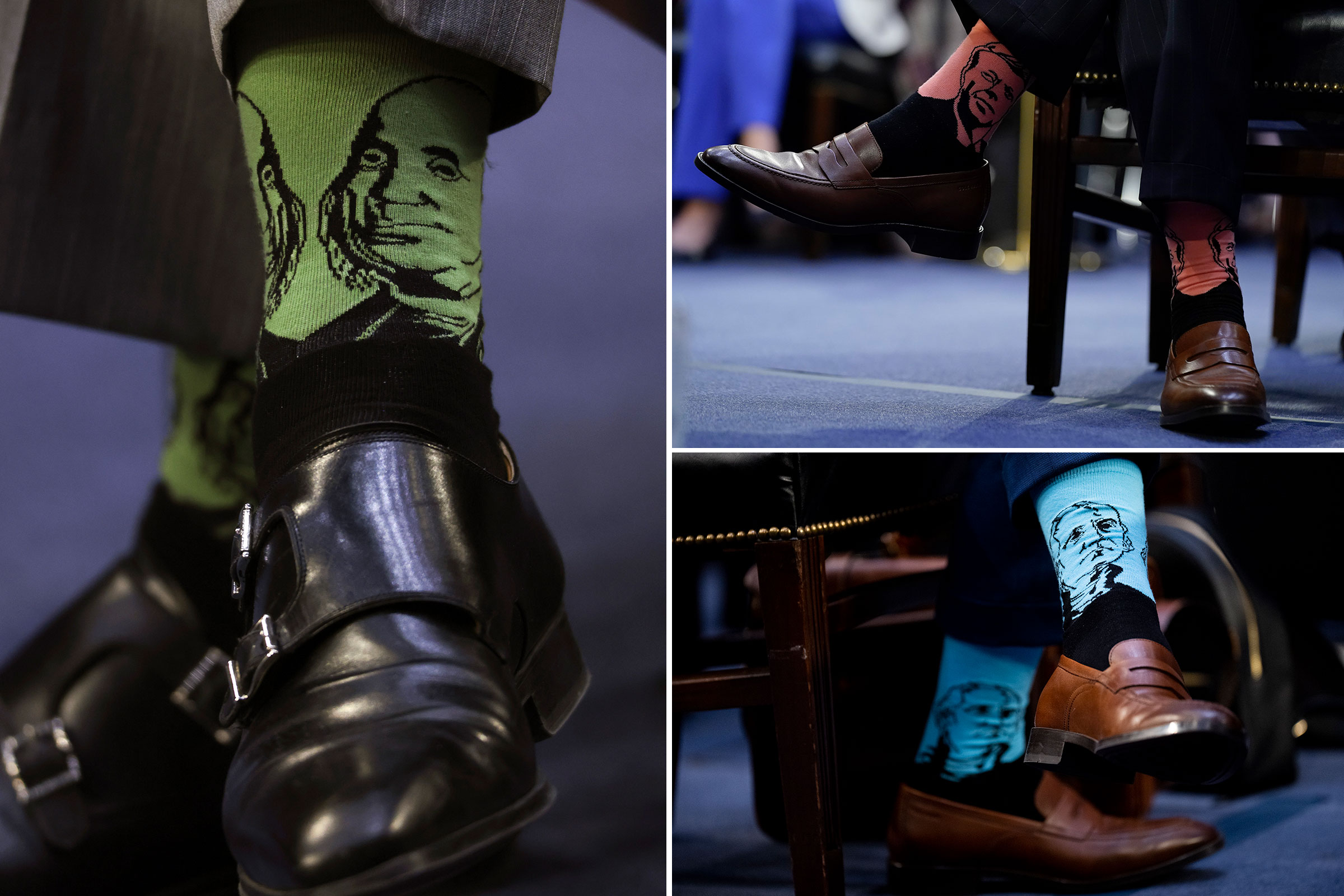 Patrick Jackson's fashion choices made a small splash as the week progressed. For the first three days, his multicolor socks featured different notable Americans: Benjamin Franklin, Thomas Jefferson and John F. Kennedy. (Win McNamee—Getty Images; Andrew Harnik—AP; Bill Clark—CQ Roll Call/AP)