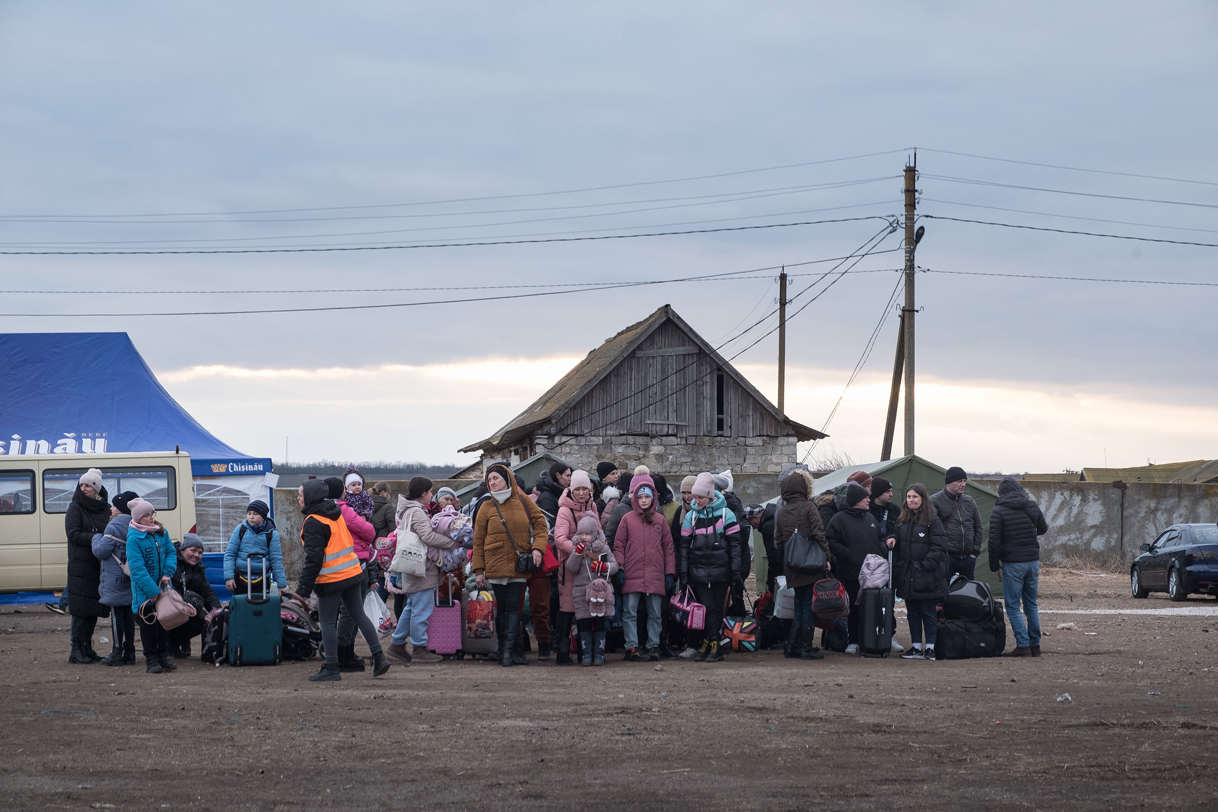 A group of refugees at the border of Palanca between Ukraine and Moldova, on March 6, 2022 (Sidney Lea Le Bour—Hans Lucas/Reuters)