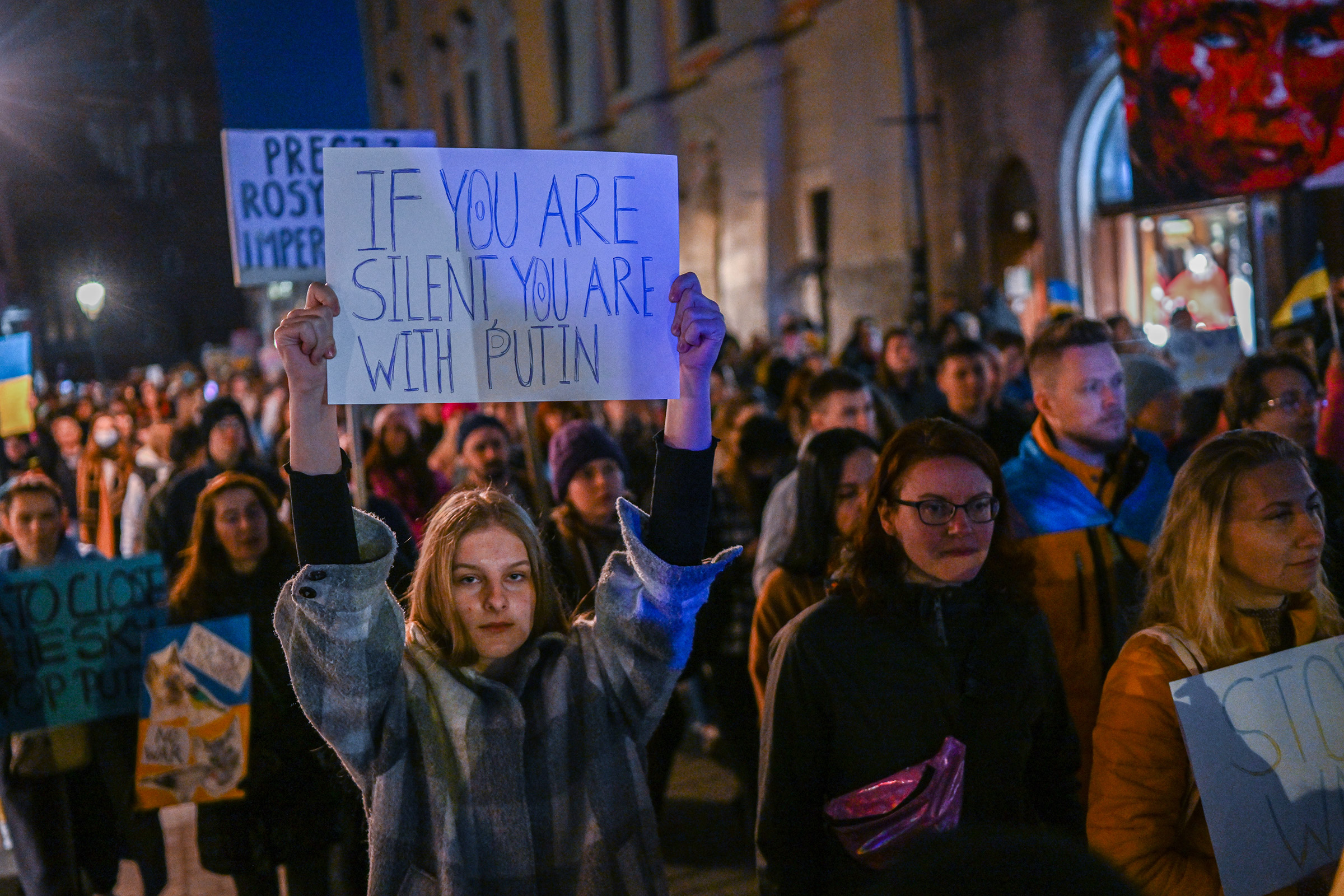 Protestors rally against the Russian invasion of Ukraine in Krakow, Poland, on March 24, 2022. (Omar Marques—Getty Images)