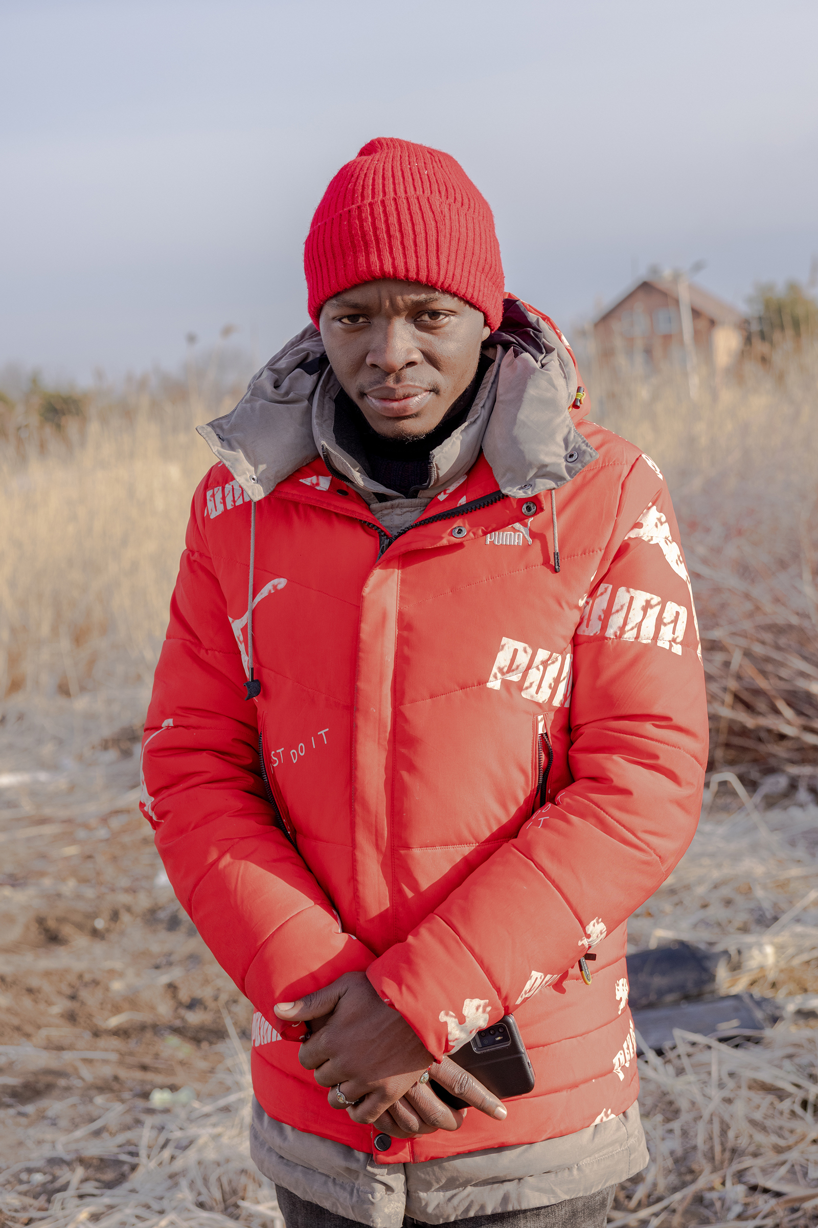 Enock Tshimanga, a student from Congo, at the Medyka crossing on March 1. (Natalie Keyssar for TIME)