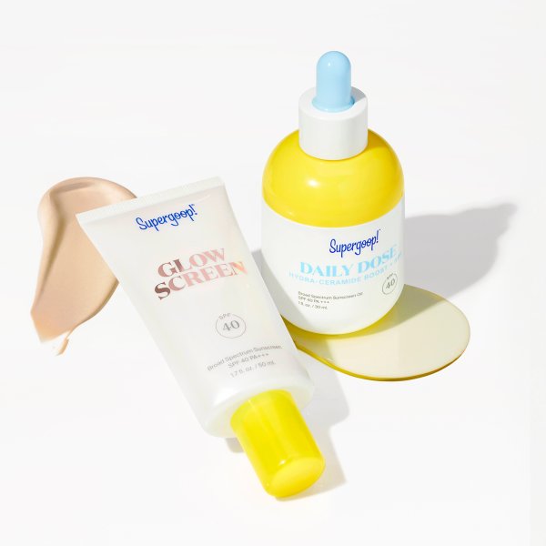 Supergoop's Daily Dose Hydra Caramide Boost SPF40 and Glowscreen SPF40 Duo