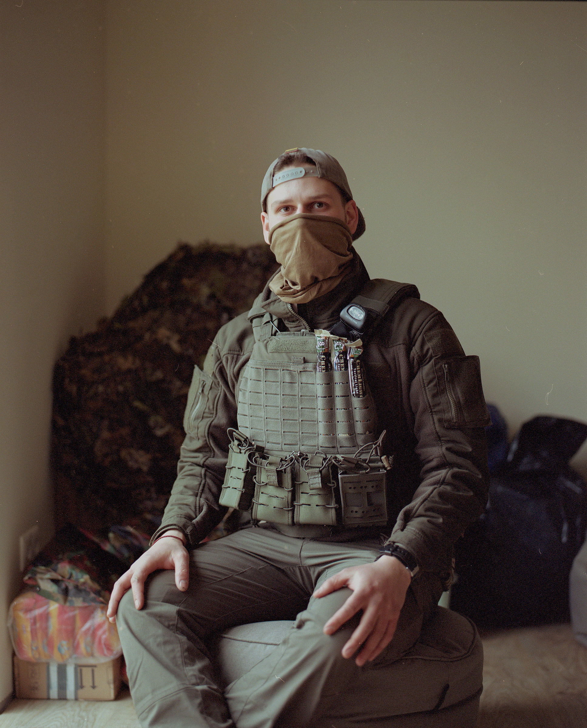 Mindaugas Jurkus, a 22-year-old who plans to work in the Ukrainian-Lithuanian training center in Lviv and travel to the front lines as a paramedic, on March 4. (Tadas Kazakevicius for TIME)