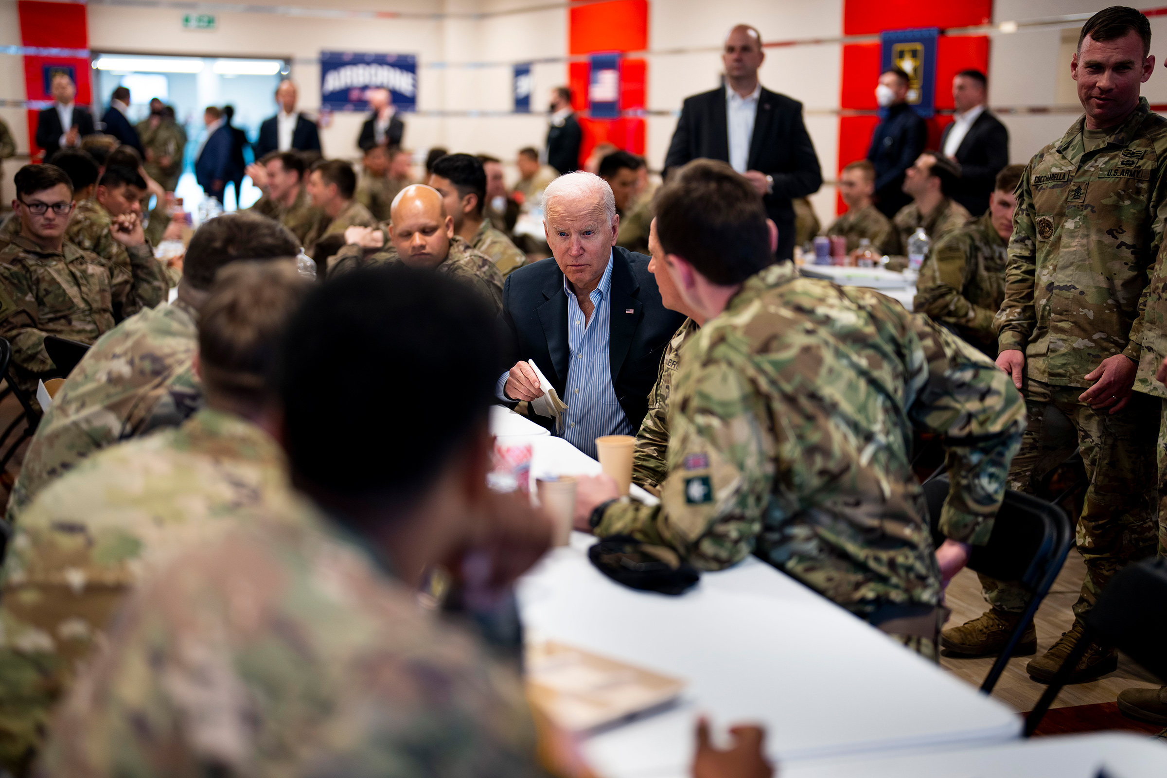 President Biden with members of the 82nd Airborne Division in Poland on March 25