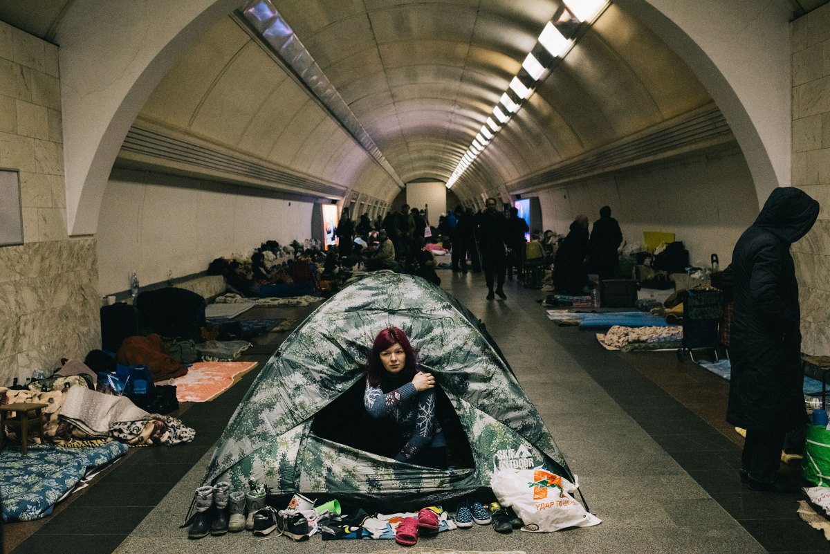 Many people are forced to live permanently in the subway, which is now a bomb shelter, they afraid to go outside, many have lived there since the beginning of the war. 02.03.2022, Kyiv