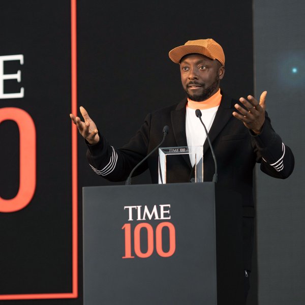 Will.i.am accepts the TIME 100 Impact Award at the Museum of the Future in Dubai on March 28, 2022.