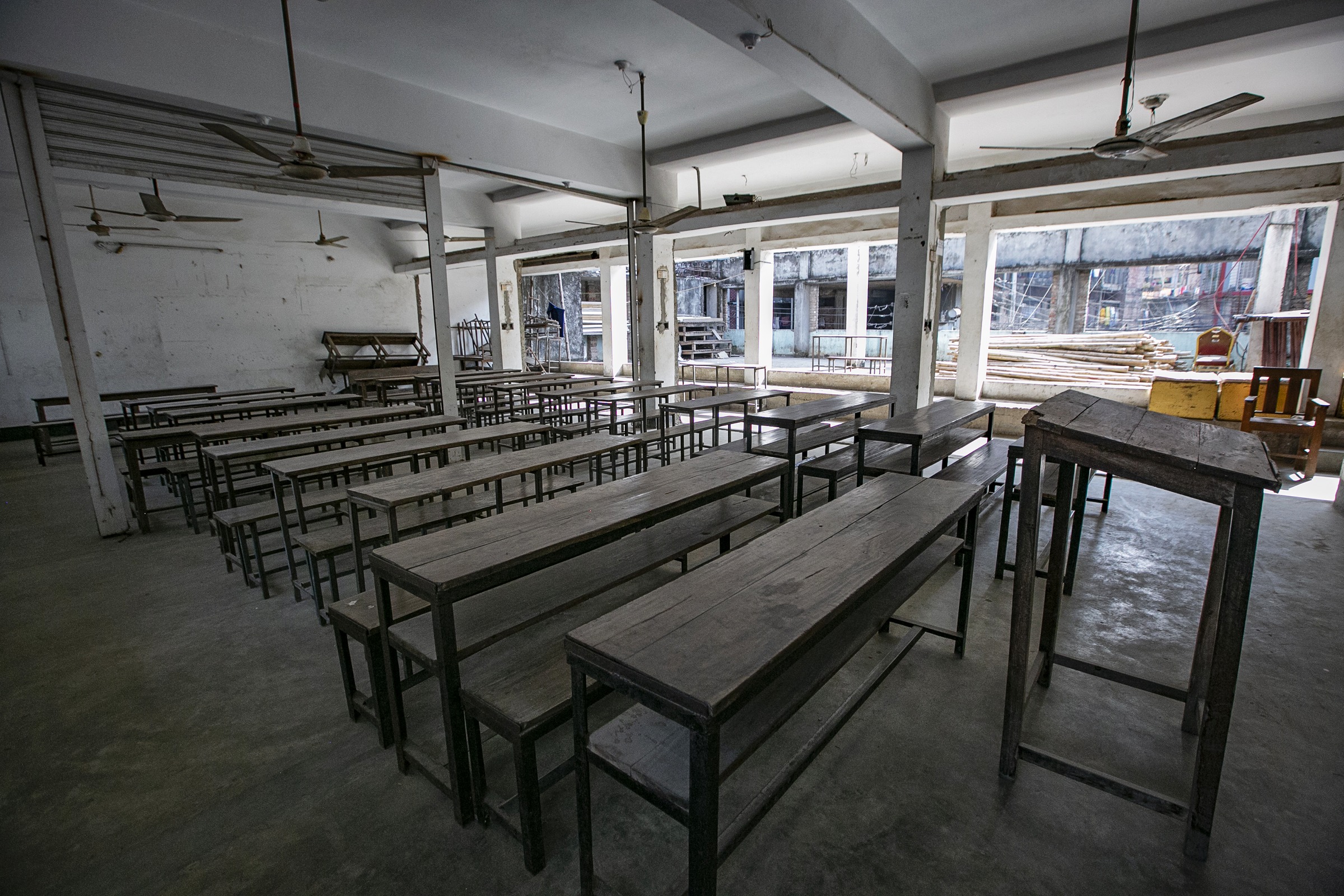 A classroom at Shantipur High School in Dhaka sits empty on Dec. 2, 2021. (Allison Joyce)