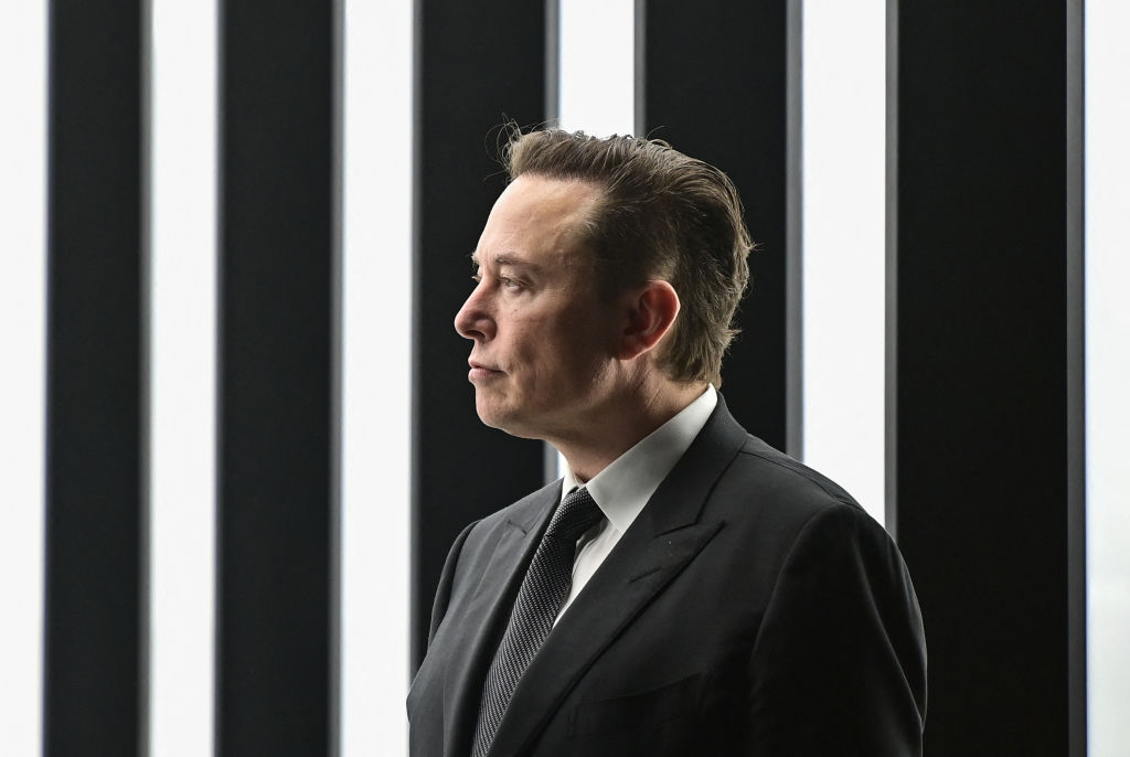 Tesla CEO Elon Musk is pictured as he attends the start of the production at Tesla's 