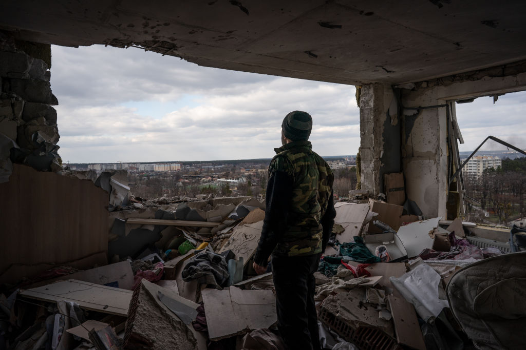 A photo shows destruction in the area of conflict at the Bucha town after it was liberated from Russian army in Ukraine on April 4, 2022. (Wolfgang Schwan-Anadolu Agency)