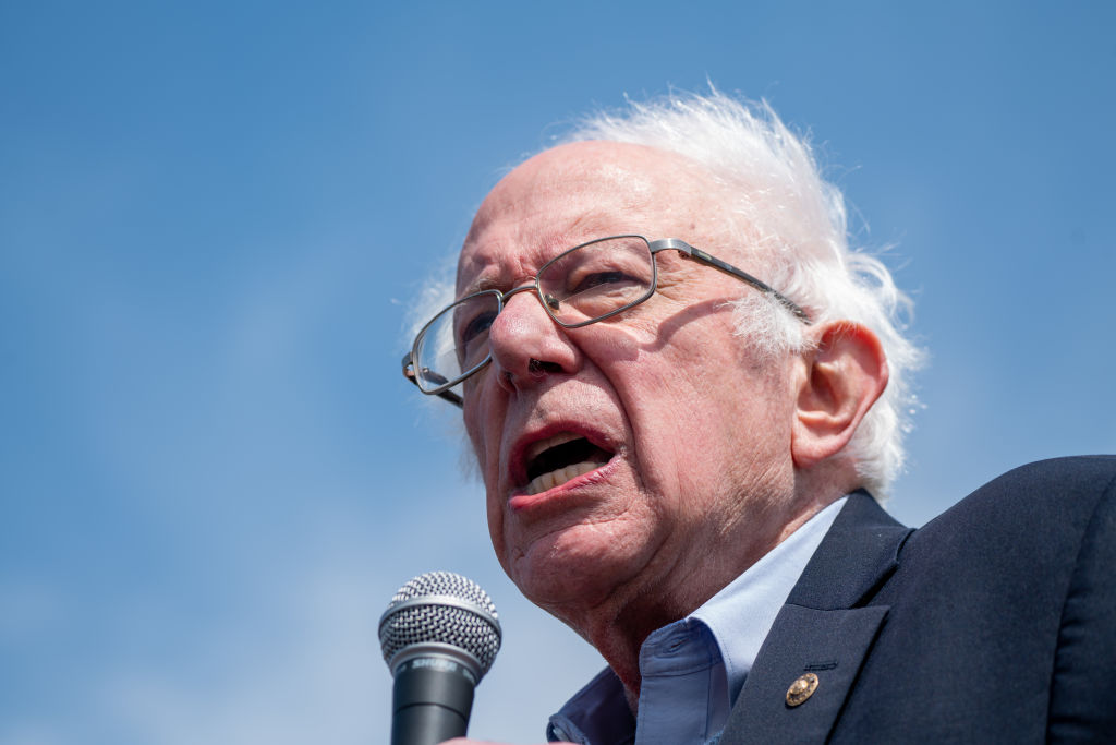 Sen. Bernie Sanders (I-VT) speaks at an Amazon Labor Union rally on April 24, 2022 in New York City. (David Dee Delgado—Getty Images)