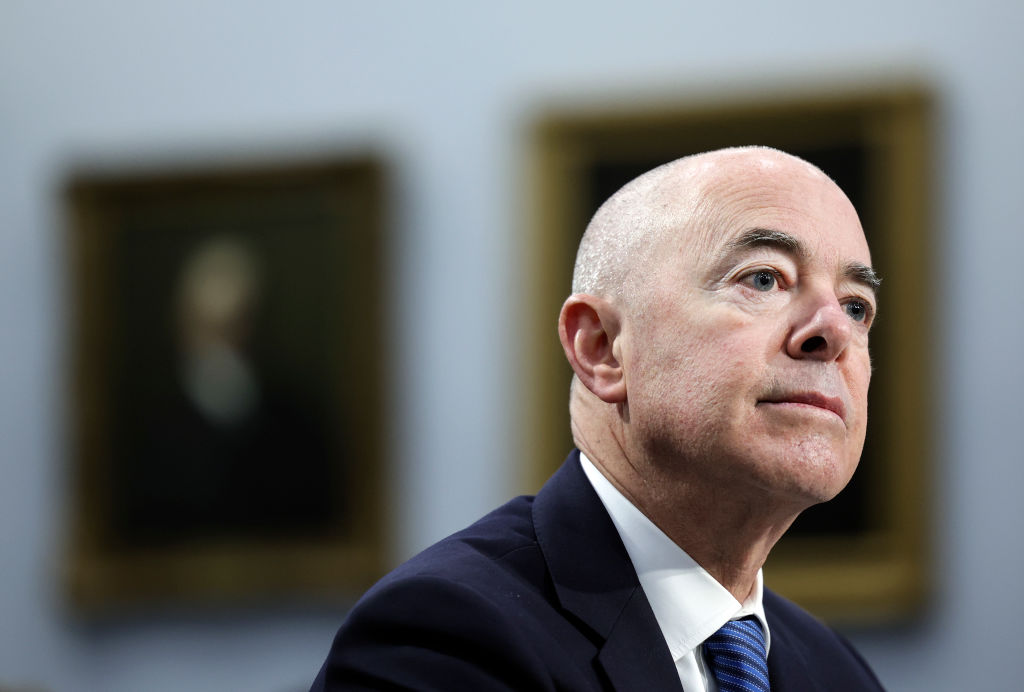 U.S. Homeland Security Secretary Alejandro Mayorkas testifies before a House Appropriations Subcommittee on April 27 (Kevin Dietsch—Getty Images)