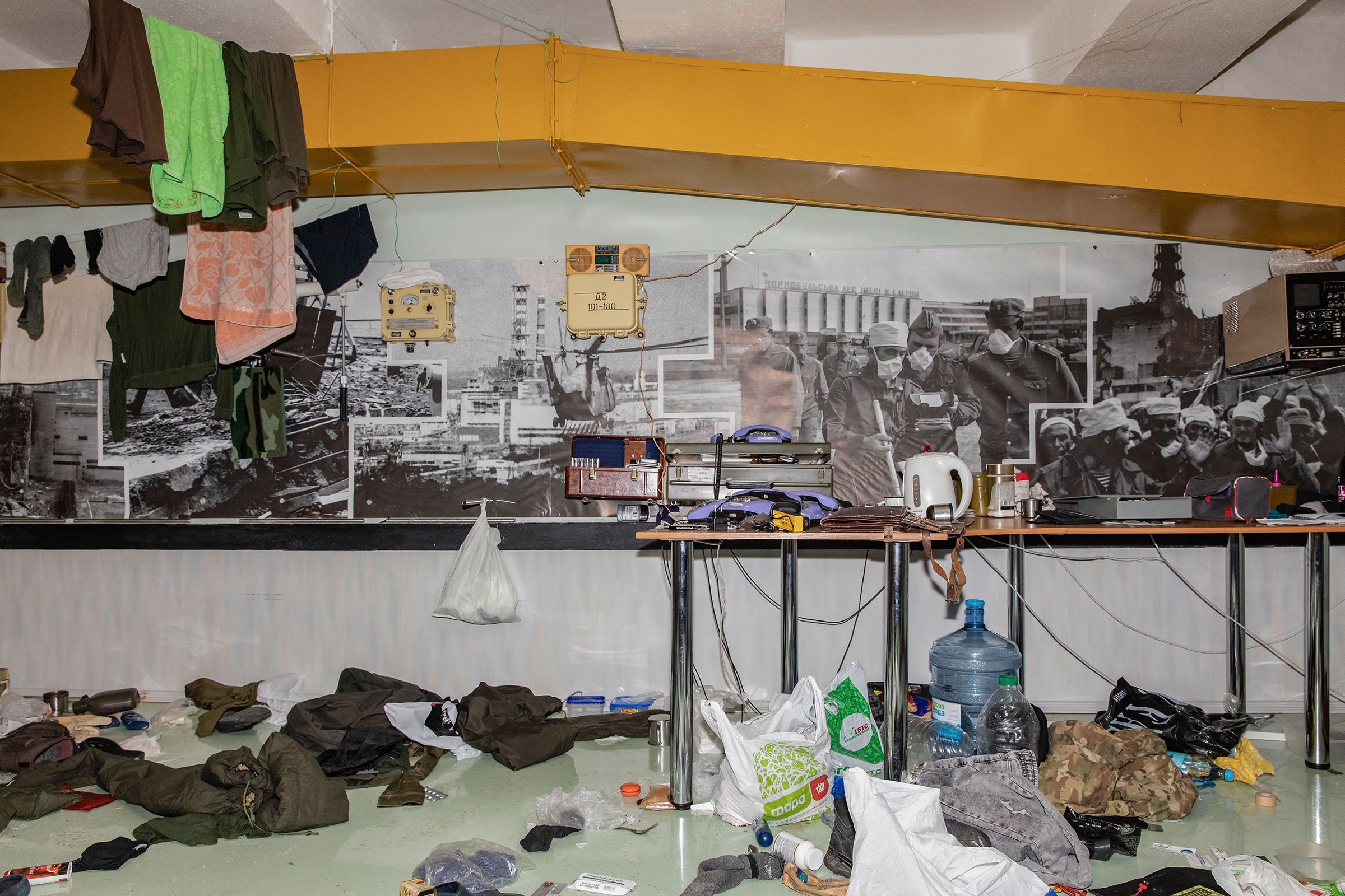 General view of a room in an administrative building in the Chernobyl nuclear power plant, where Ukrainian National Guard servicemen were held as hostages since the start of Russian invasion, on April 8. (Mikhail Palinchak—EPA-EFE/Shutterstock)