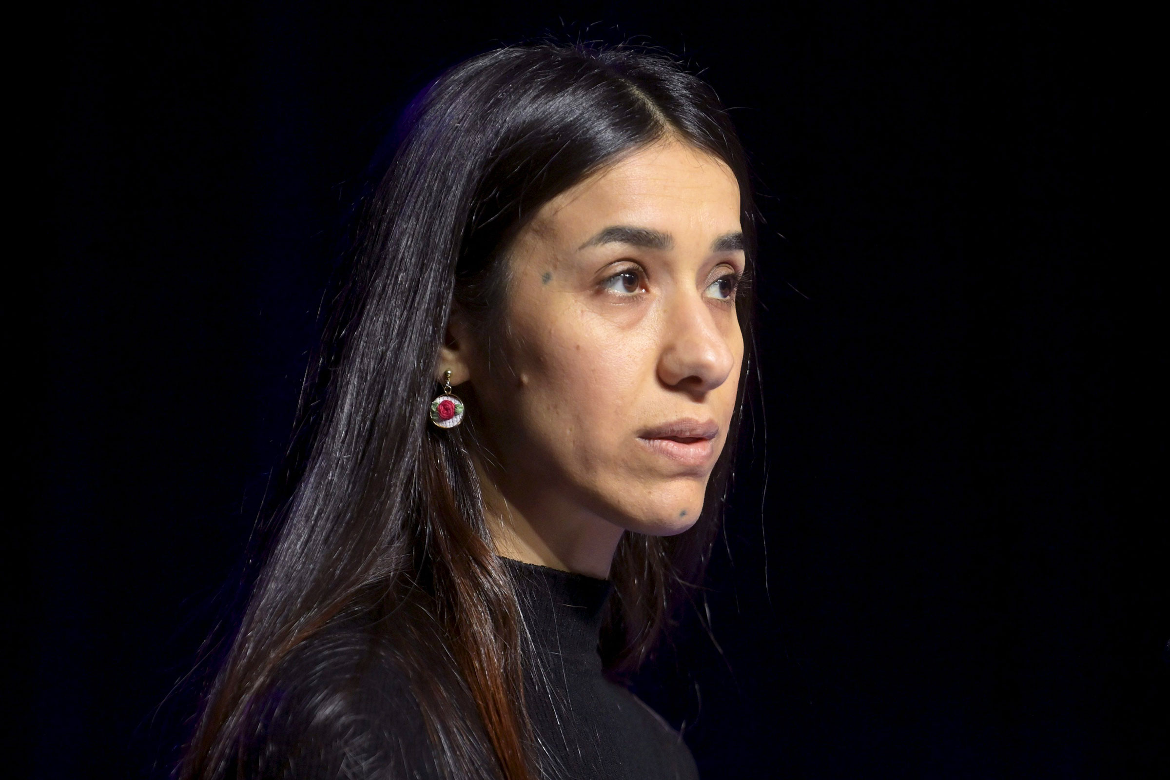Yazidi activist and the co-recipient of the 2018 Nobel Peace Prize, Nadia Murad at the International Gender Equality Prize ceremony in Finland, on Nov. 22, 2021. (Vesa Moilanen—Shutterstock)