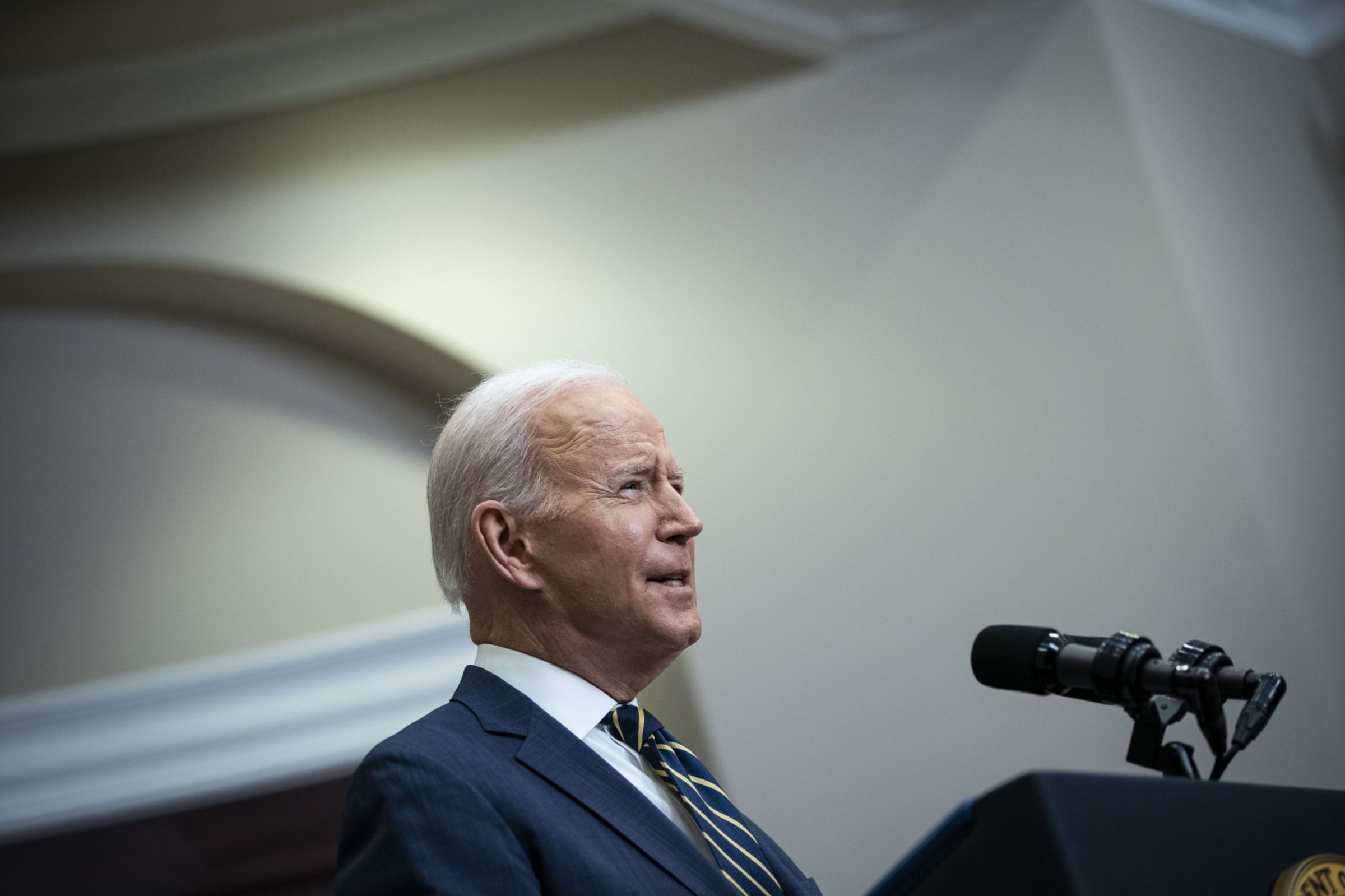 President Joe Biden speaks in the Roosevelt Room of the White House in Washington on March 11, 2022.