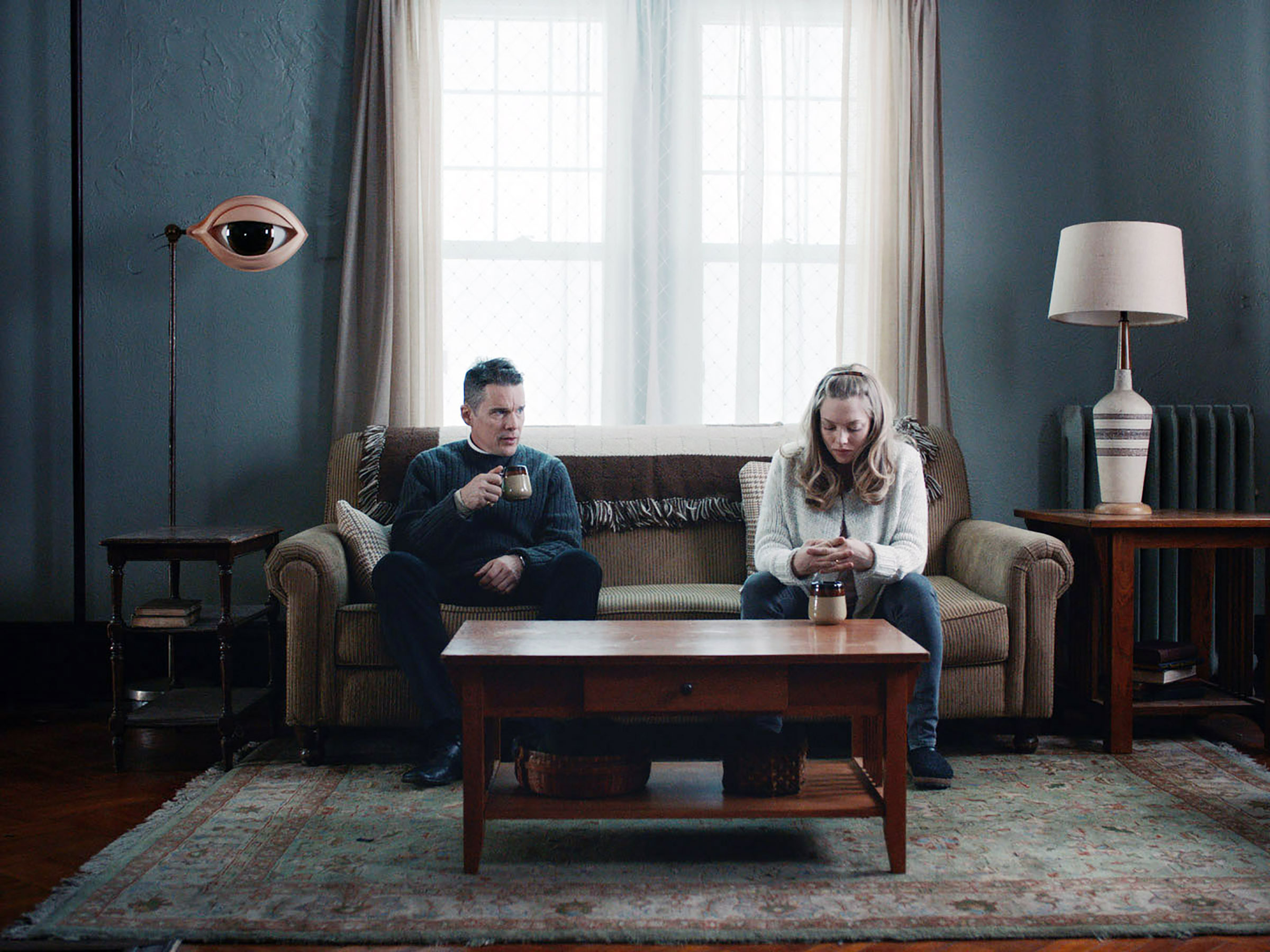 Ethan Hawke and Amanda Seyfried in <em>First Reformed</em> (A24/Everett Collection)
