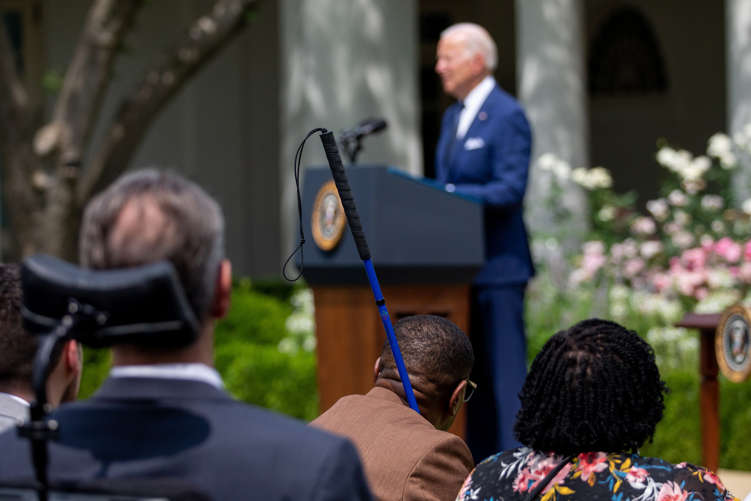 Audience members listen as president Joe Biden speaks during an event marking the 31st anniversary of the Americans with Disabilities Act in the Rose Garden of the White House in Washington, D.C., on July 26, 2021. (Shutterstock)