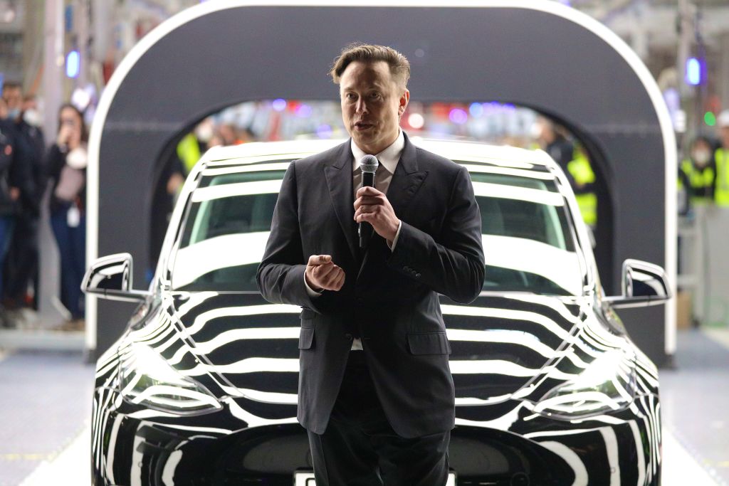 Tesla CEO Elon Musk speaks during the official opening of the new Tesla electric car manufacturing plant on March 22 2022 near Gruenheide, Germany. (Christian Marquardt—Pool/Getty Images)
