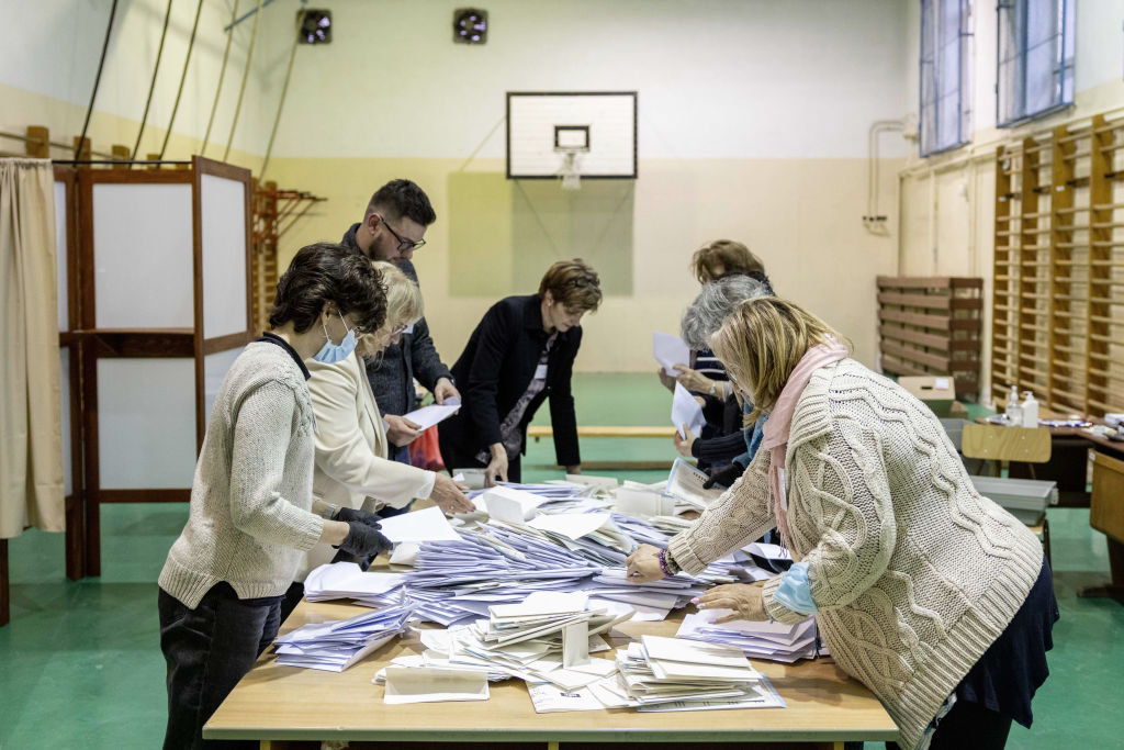 Vote counters count ballots during the general parliamentary elections on April 3, 2022 in Budapest, Hungary. (Getty Images—2022 Getty Images)