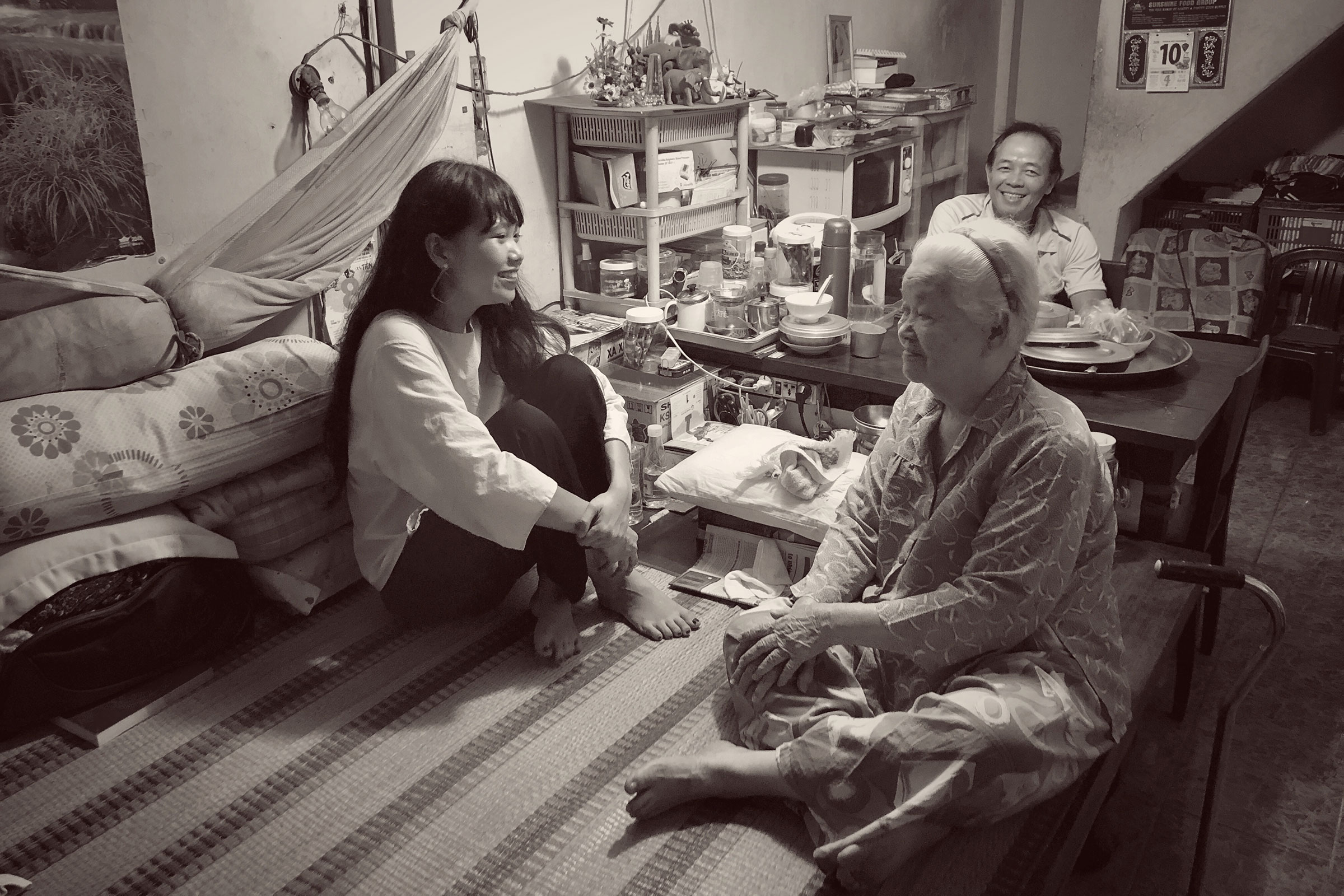 The author with her grandmother Phạm Thị Nữ and uncle Nguyễn Tứ Minh in 2018. (Tristan Shands/Courtesy Abbigail Nguyen Rosewood)