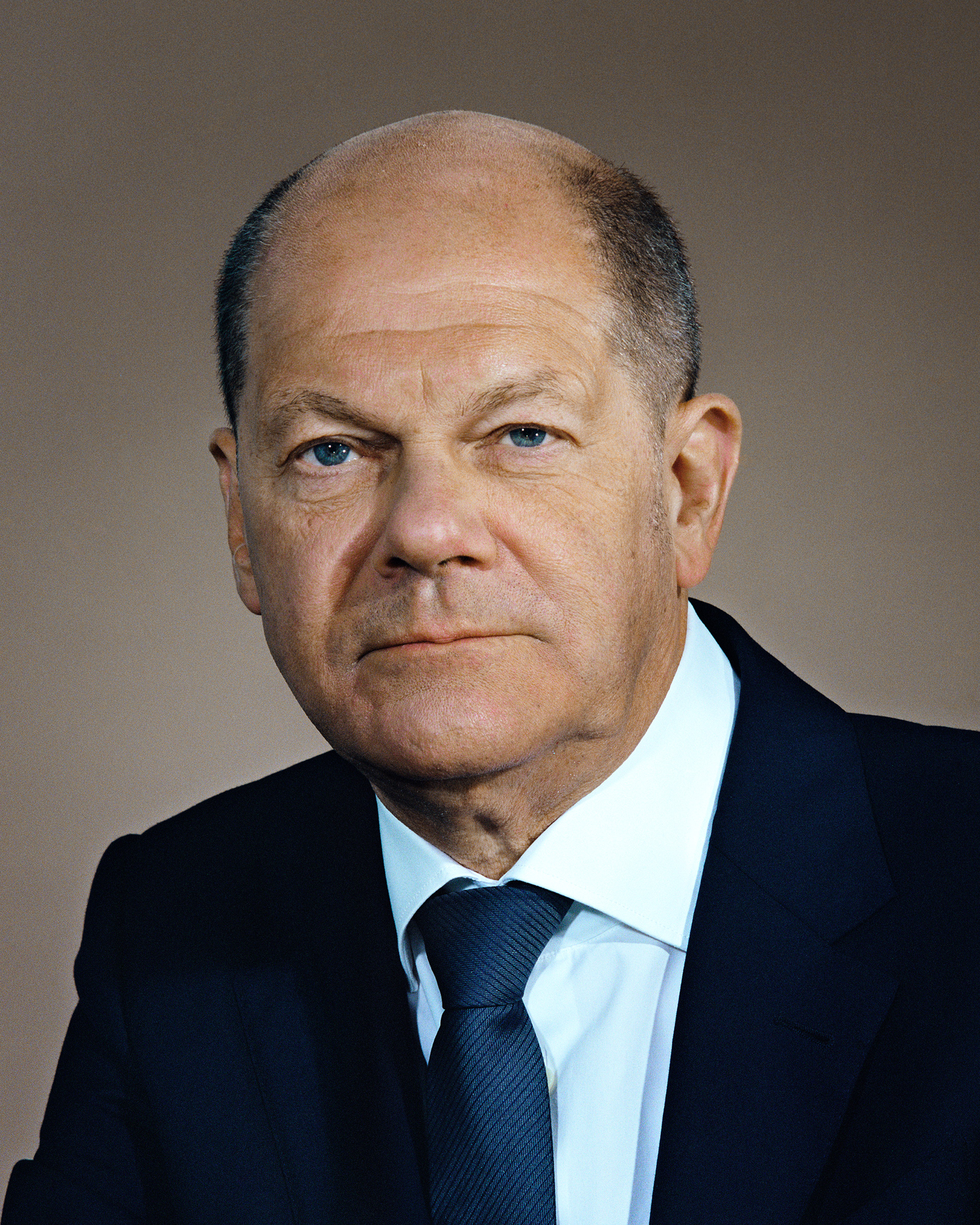 German Chancellor Olaf Scholz photographed at the Chancellery in Berlin, April 22 (Mark Peckmezian for TIME)